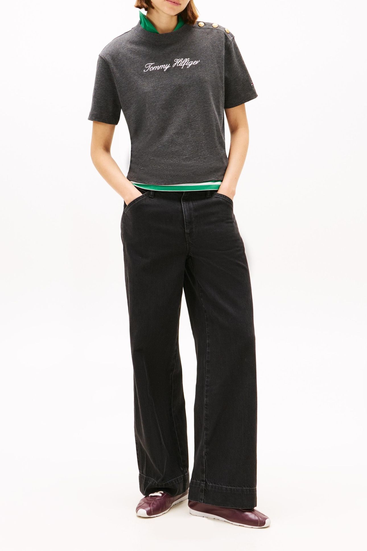 GOLD-TONE BUTTON LOGO EMBROIDERY RELAXED T-SHIRT GREY 2