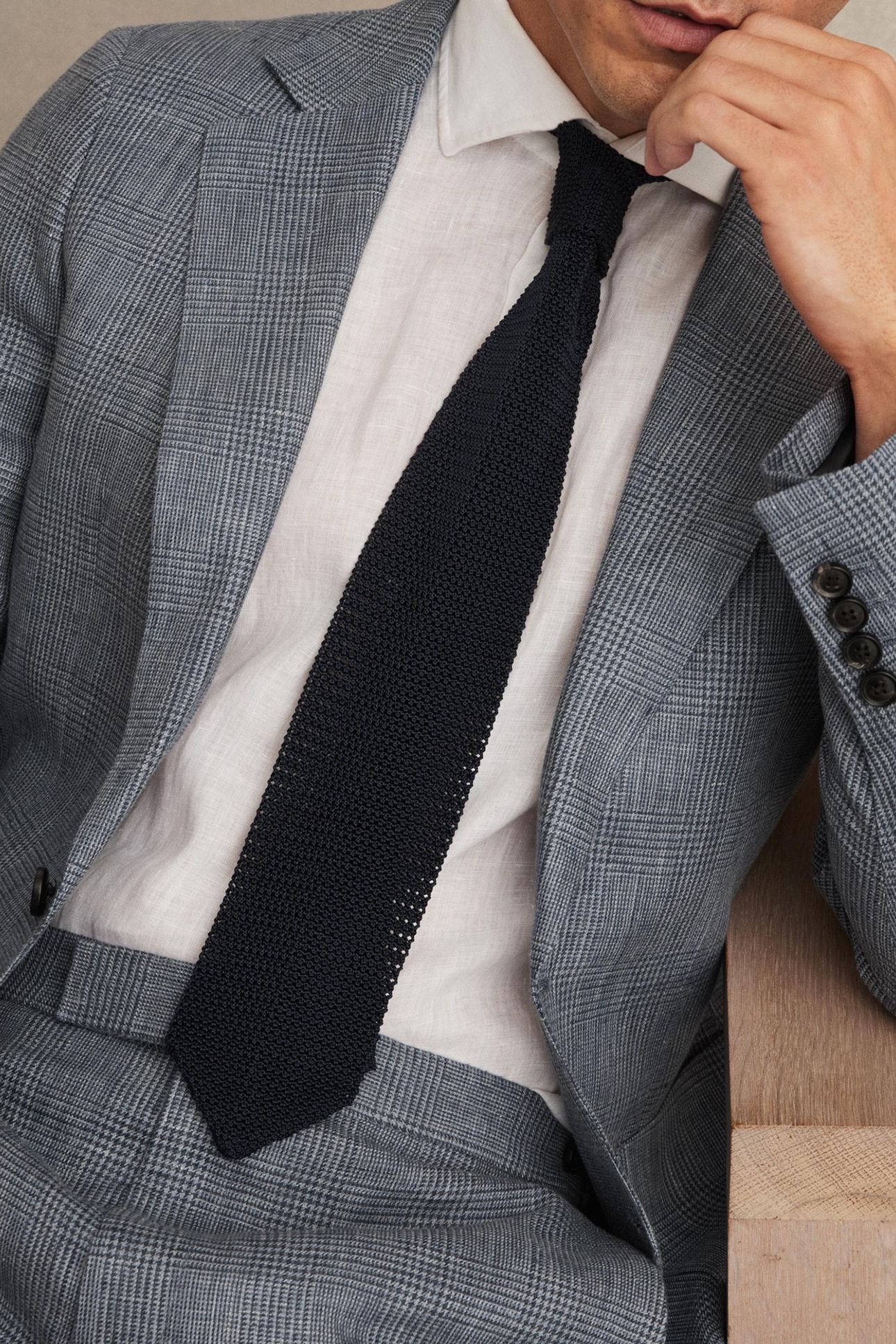 SB 2B NOTCH PRINCE OF WALES CHECK LINEN BLAZER SOFT BLUE 6