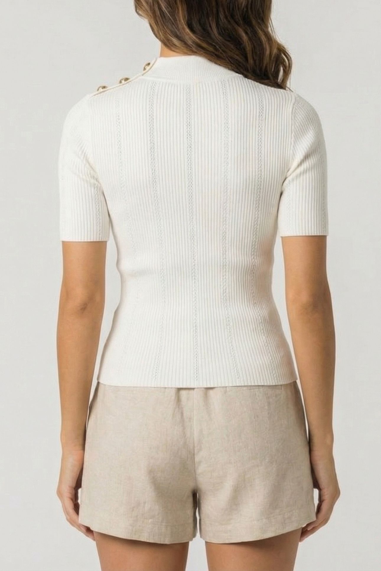 MARCIANO BY GUESS GRACE MOCK NECK SS SWEATER MACADAMIA 2