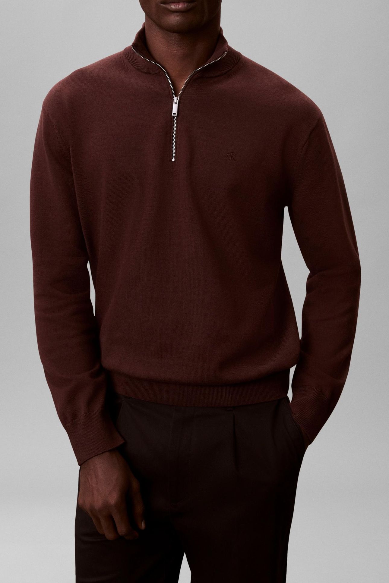 LS SUPIMA QUARTER ZIP SWEATER RICH BROWN 1