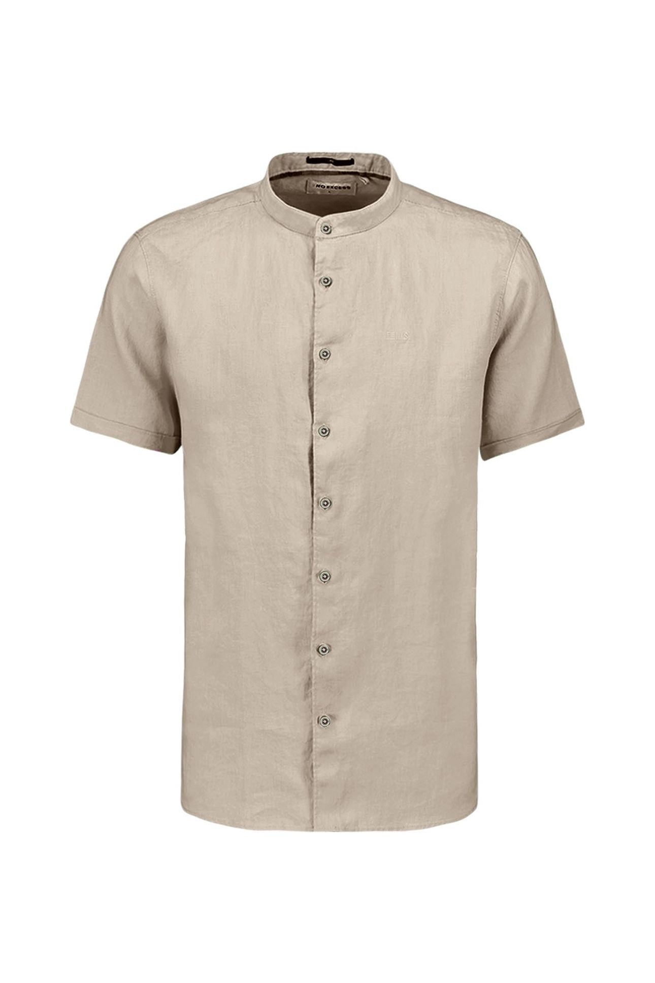 SHIRT SHORT SLEEVE GRANDDAD SOLID WITH LINEN LIGHT DESERT 1