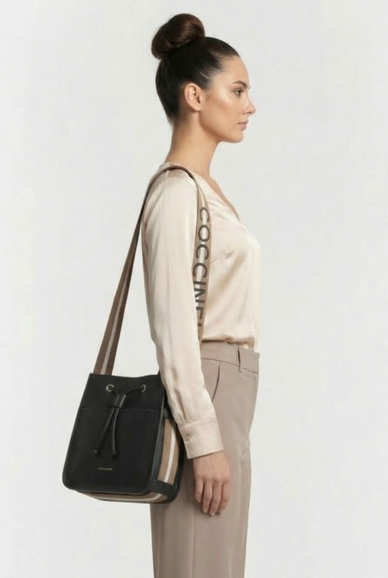 LARGE SHOULDER BAG WITH LOGO STRAP IN BLACK 1