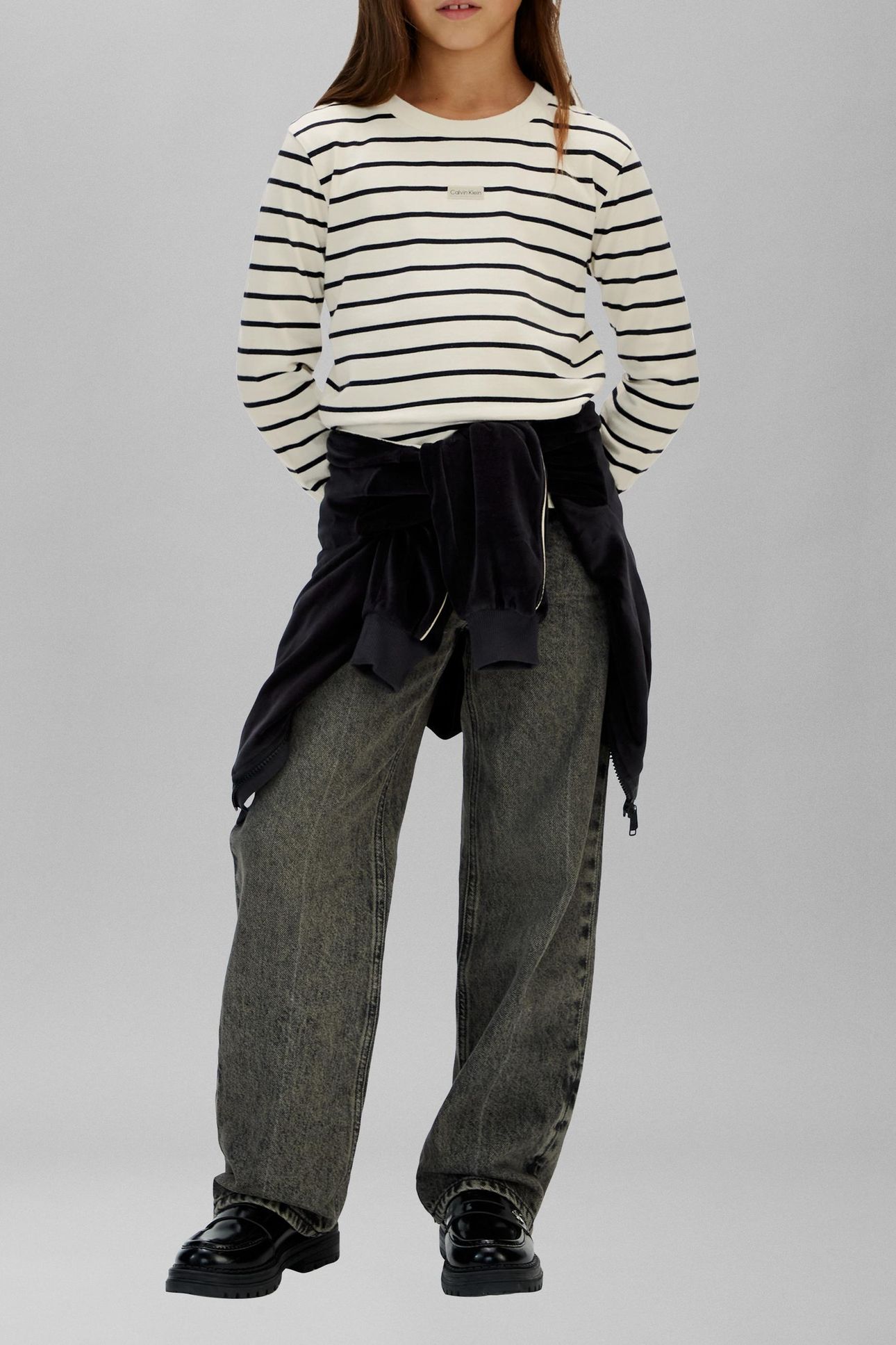 GIRLS YD STRIPE L/S T-SHIRT WHITECAP GRAY/ CK BLACK 1