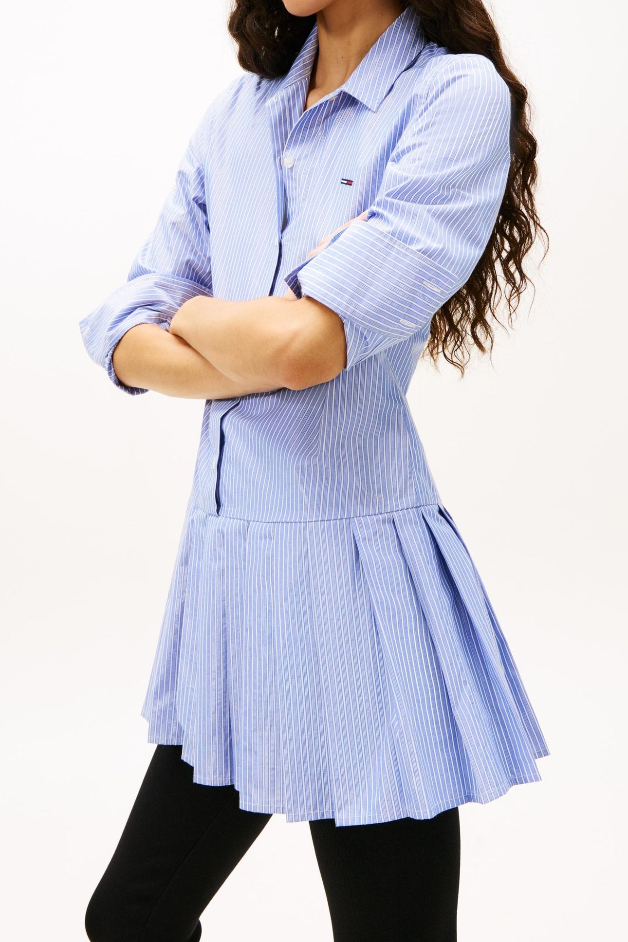 PLEATED PARTY SHIRT DRESS LIGHT BLUE 1