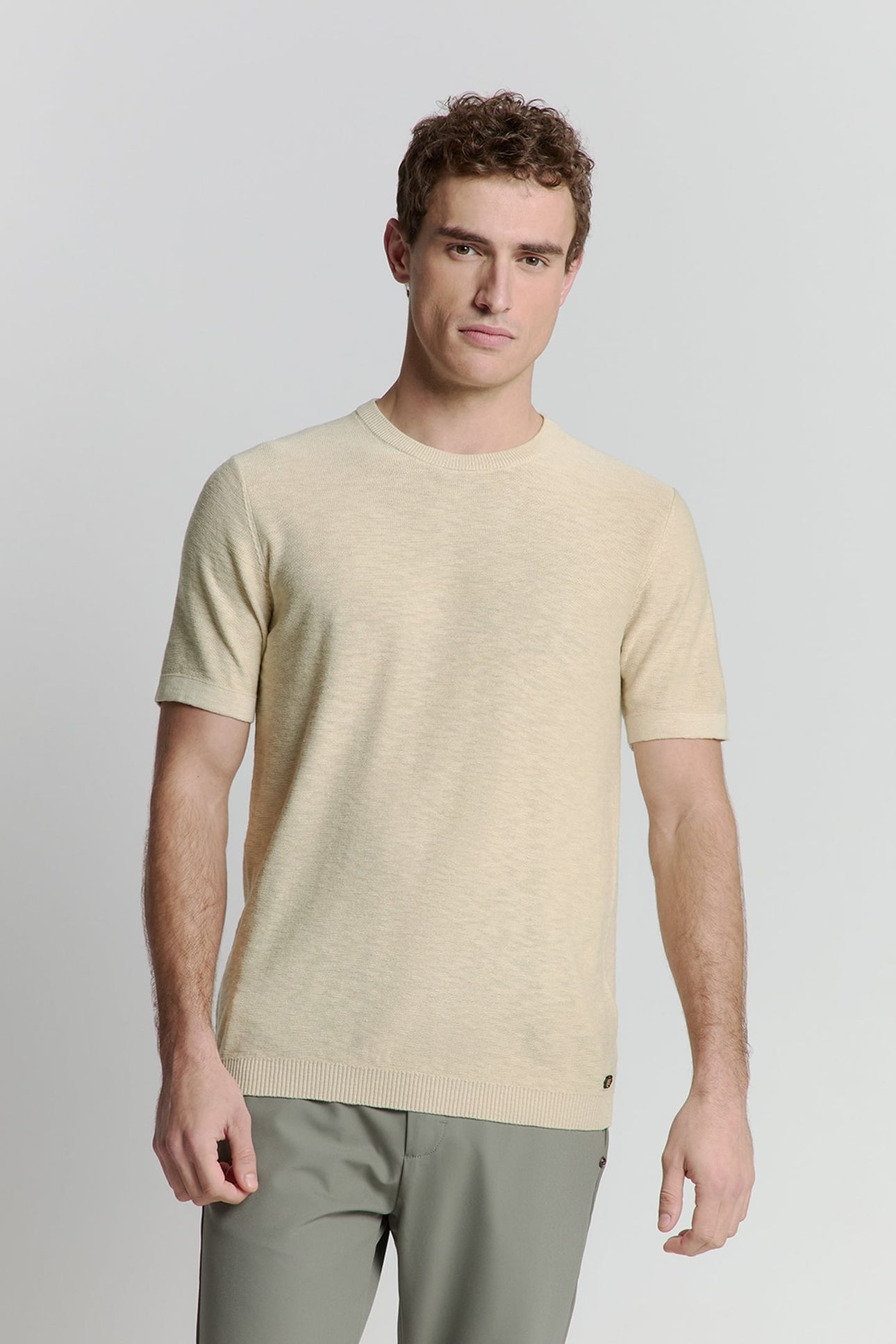 PULLOVER SHORT SLEEVE CREWNECK SOLID SLUB KNIT CEMENT 1