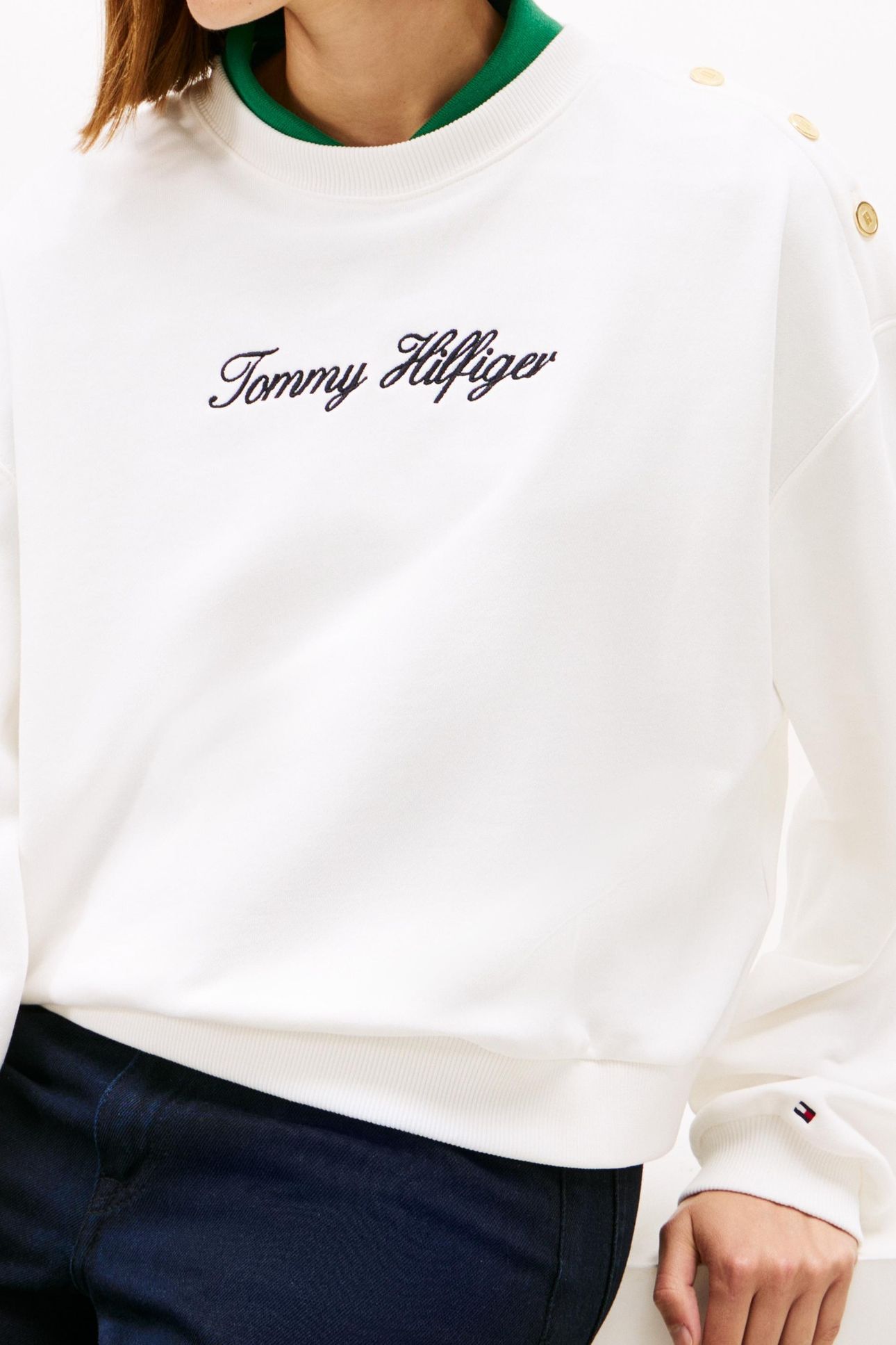 GOLD BUTTON SCRIPT TERRY PULLOVER SWEATSHIRT ECRU 4