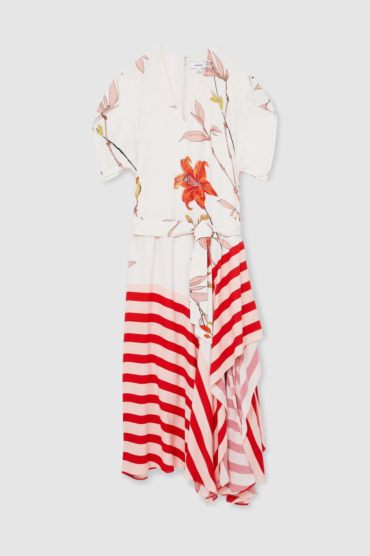 FLORAL STRIPE PRINT DRESS IVORY/RED 3