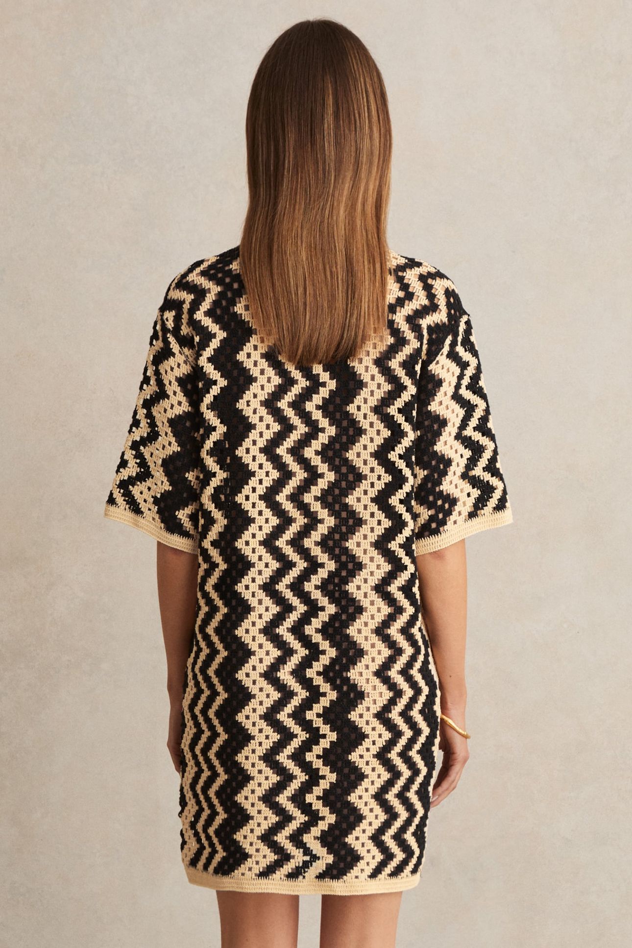 KNITTED CROCHET DRESS BLACK/CREAM 2