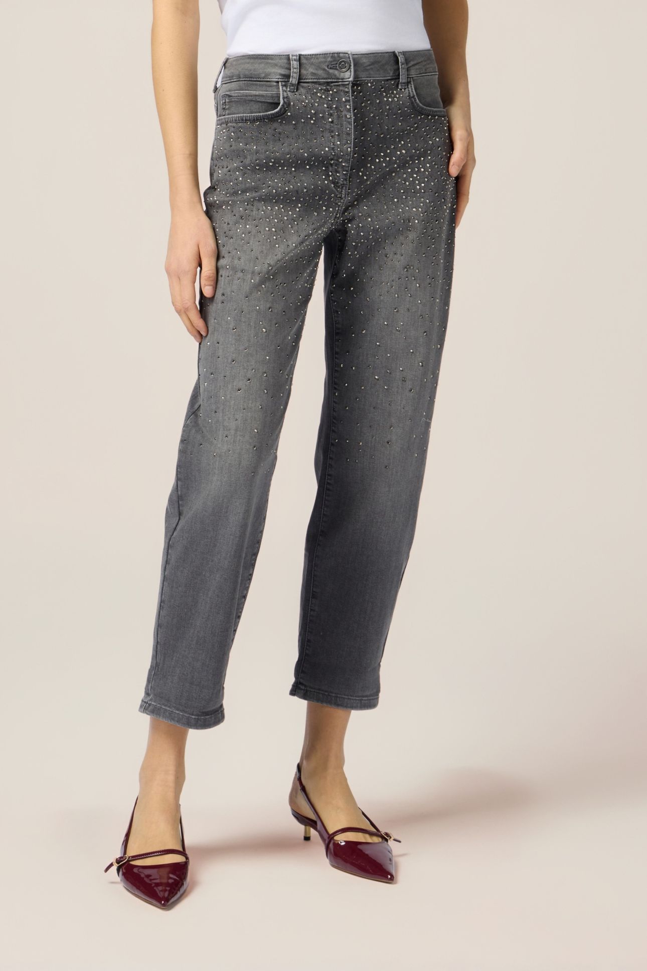 REGULAR JEANS WITH RHINESTONE APPLICATIONS GREY 1