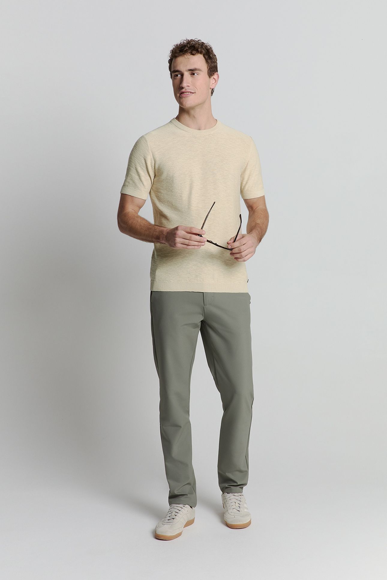 PULLOVER SHORT SLEEVE CREWNECK SOLID SLUB KNIT CEMENT 3