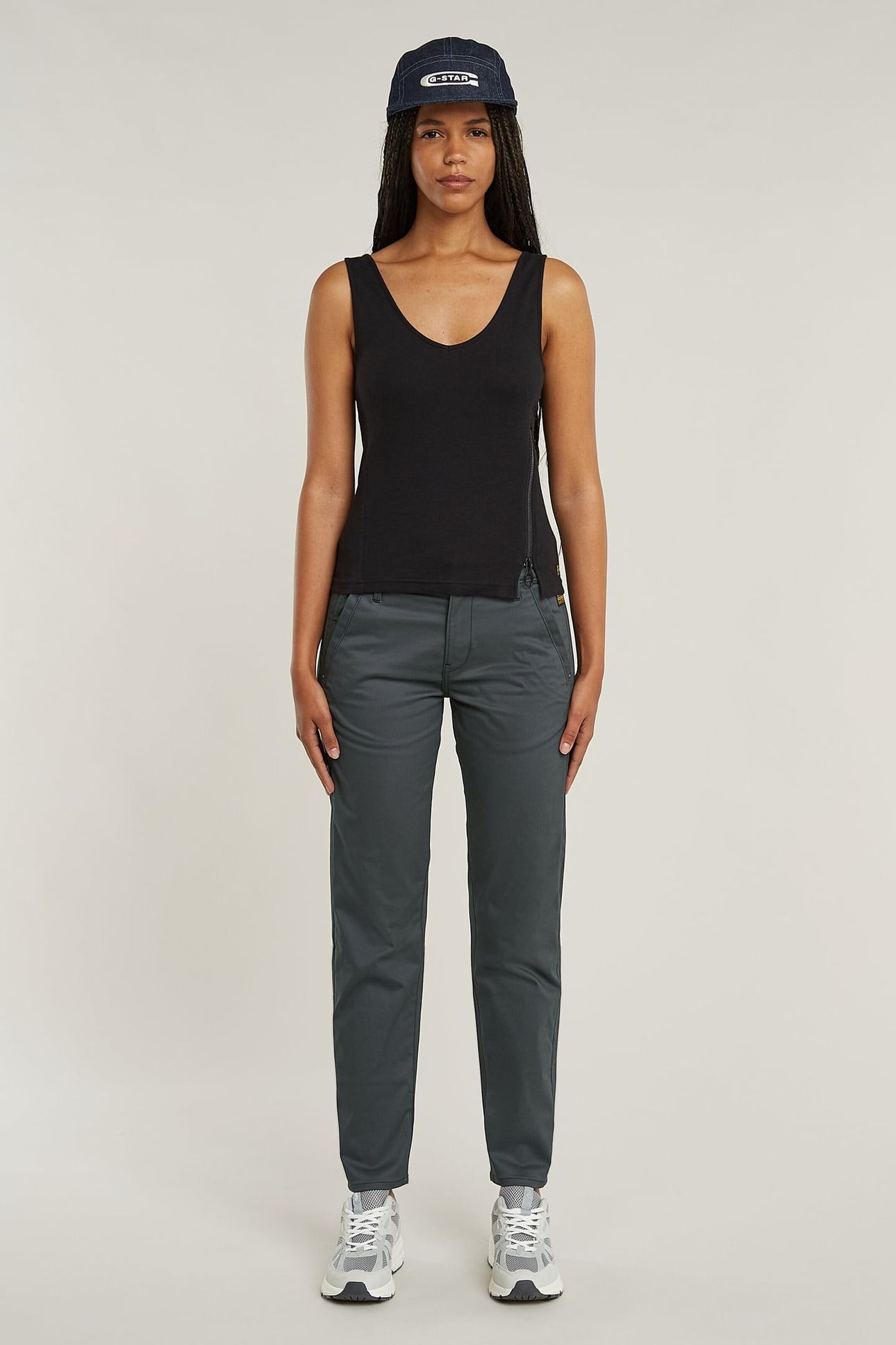 ASYMMETRICAL ZIP SLIM TANK TOP DK BLACK 1