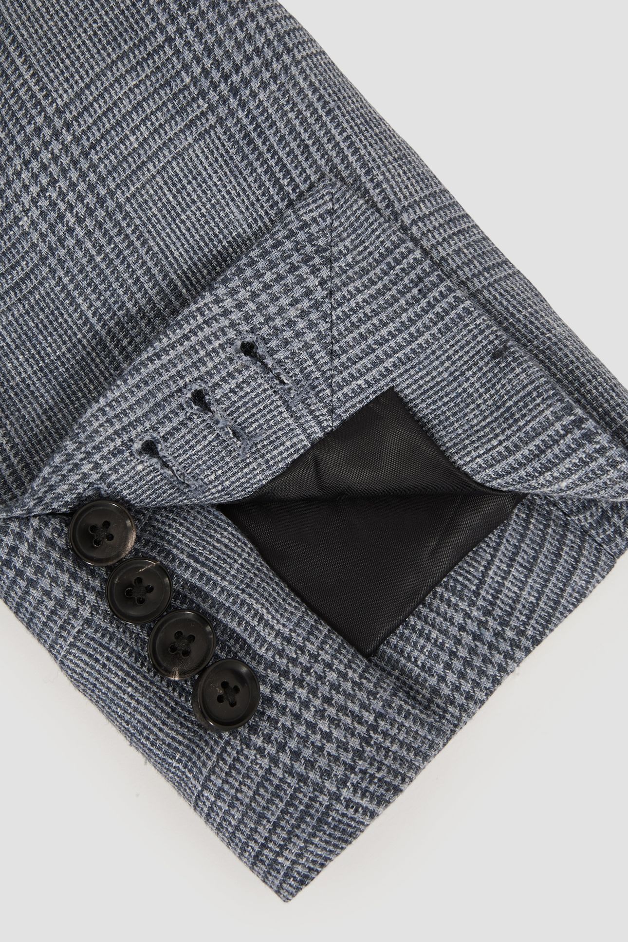SB 2B NOTCH PRINCE OF WALES CHECK LINEN BLAZER SOFT BLUE 7