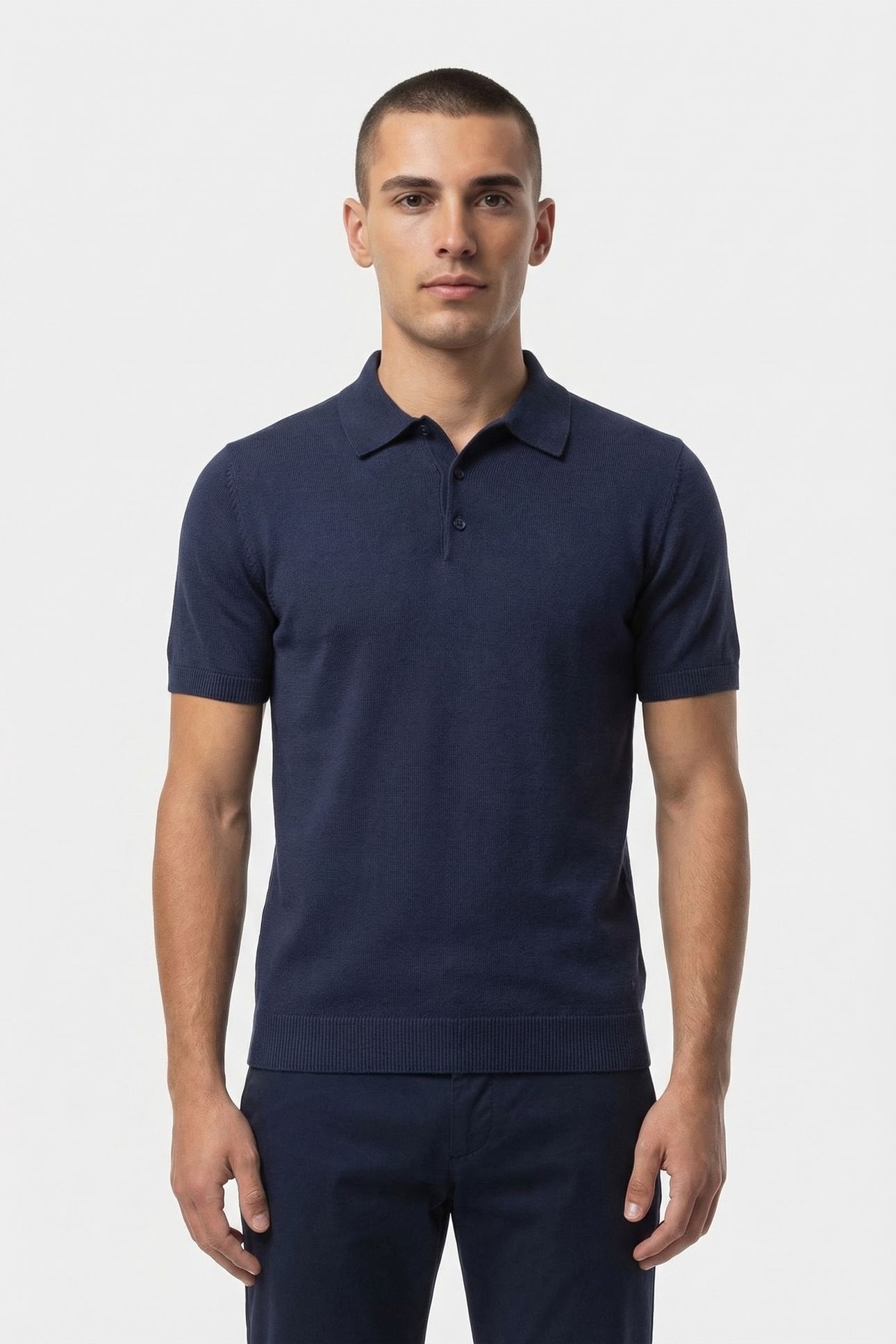 PULLOVER SHORT SLEEVE POLO BUTTON SOLID DEEP BLUE 1