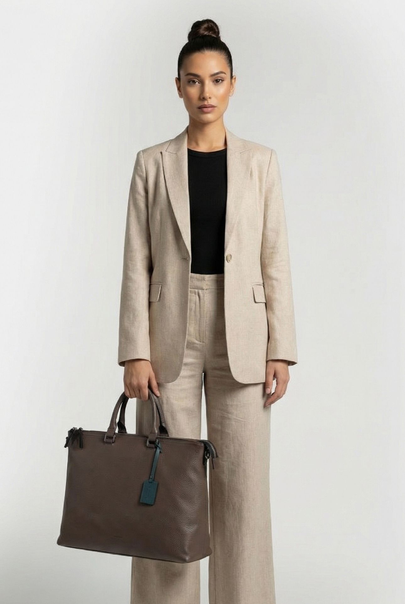 LARGE WORK TOTE BAG WITH HANDLE IN COFFEE BROWN 1