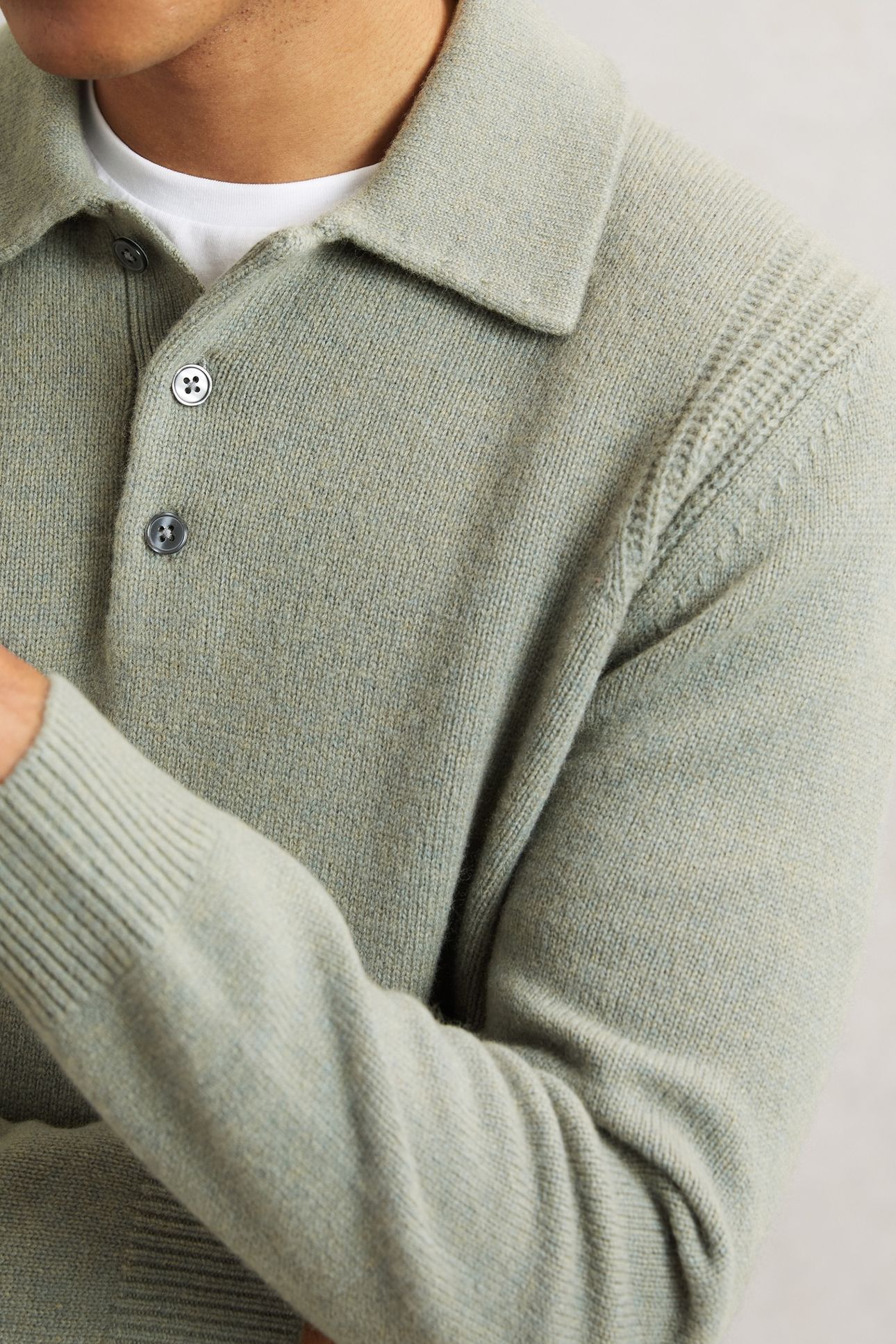 LS HALF BUTTON POLO JUMPER SAGE GREEN 5