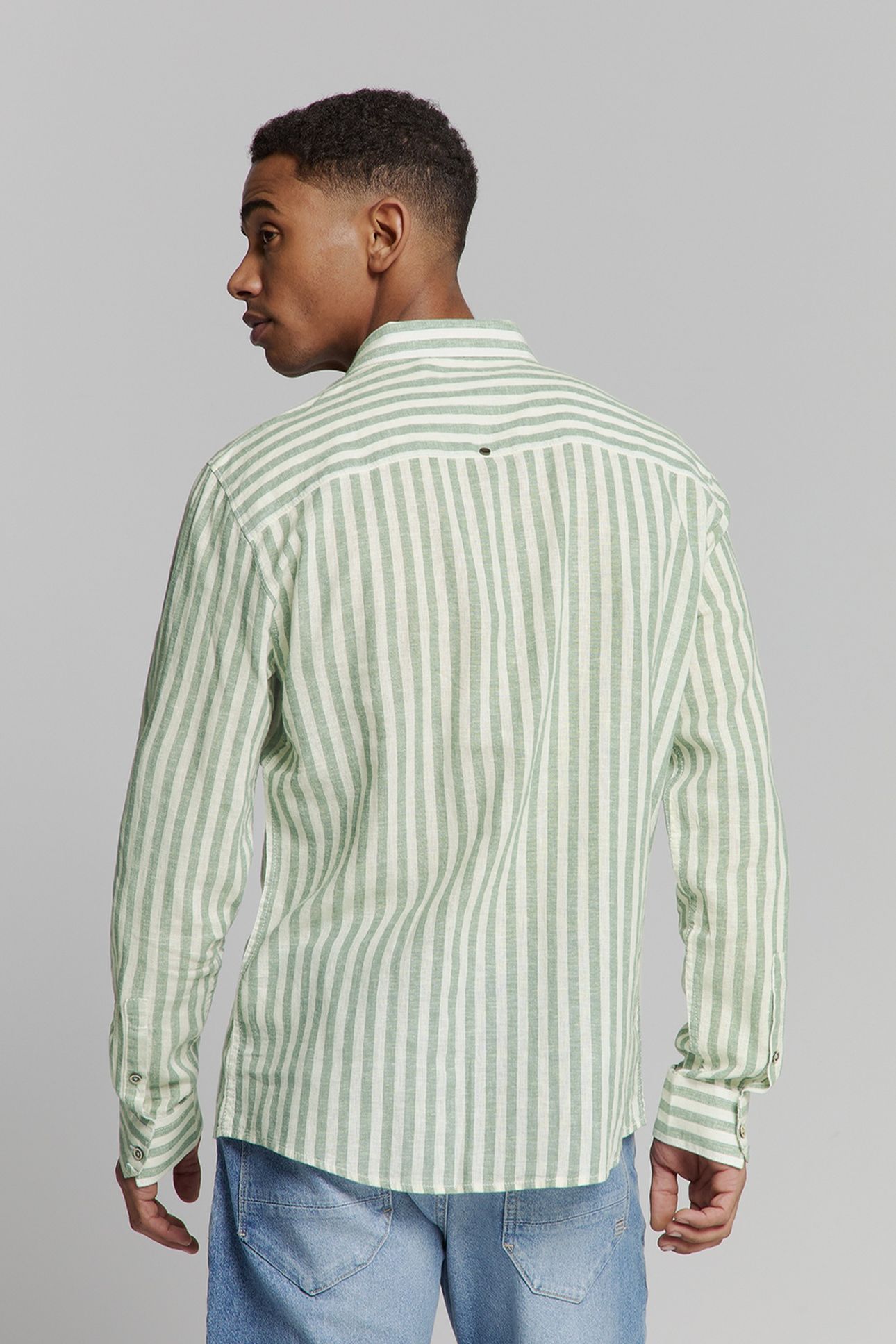 SHIRT VERICAL BIG STRIPES WITH LINEN GREEN 3