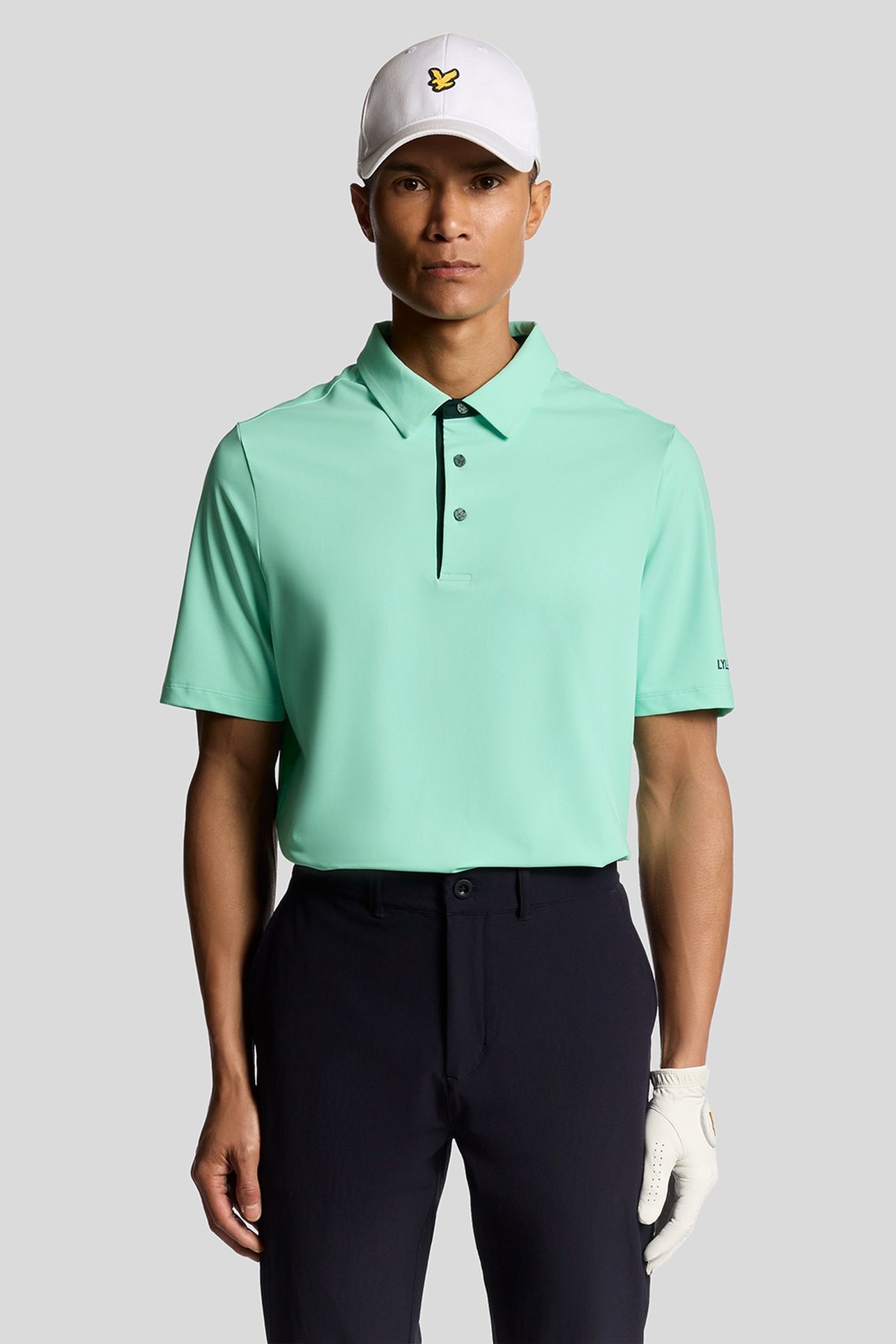GOLF SHANK BUTTON POLO SHIRT TINTED AQUA/DARK NAVY 2