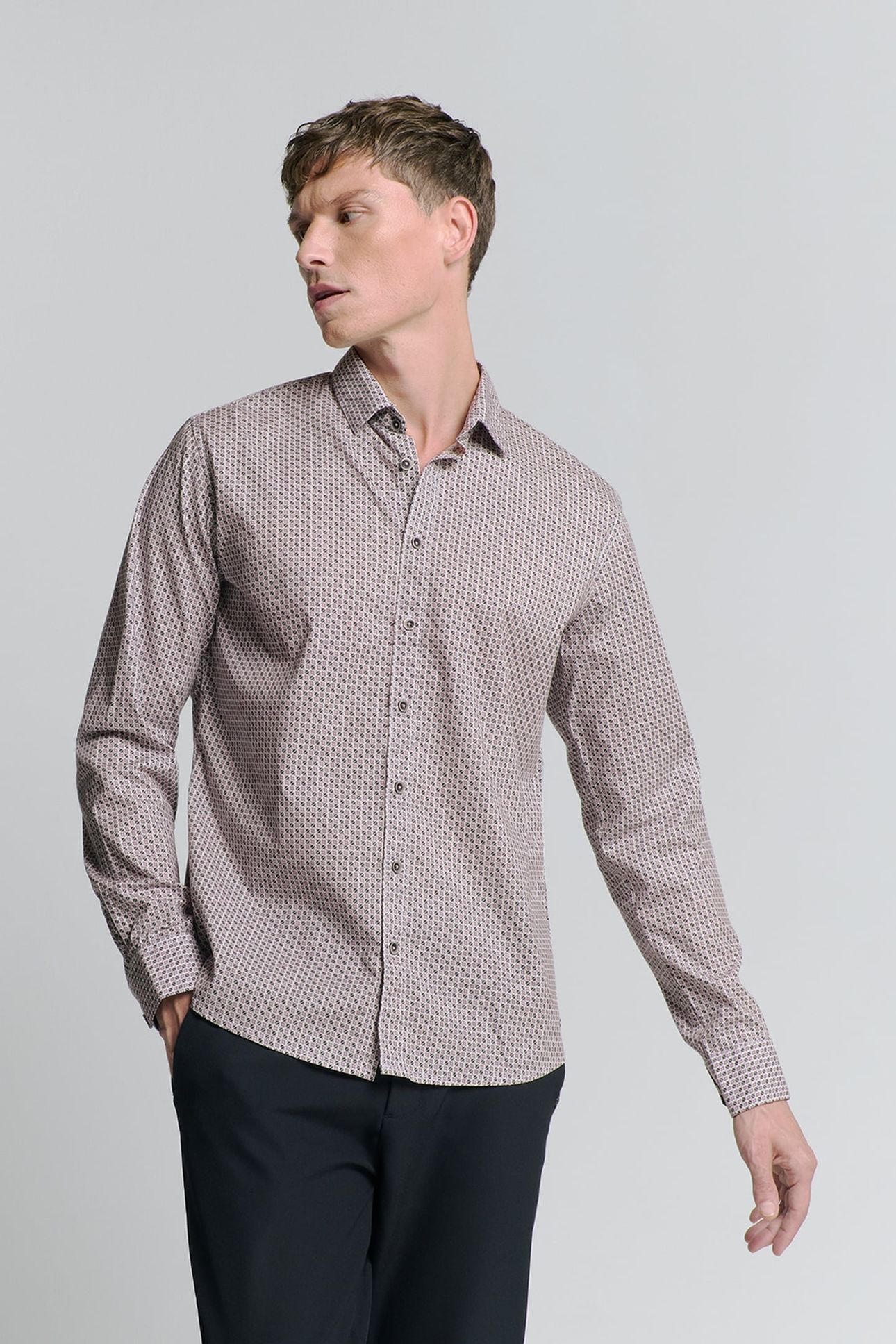 SHIRT STRETCH ALLOVER PRINTED MAUVE 1