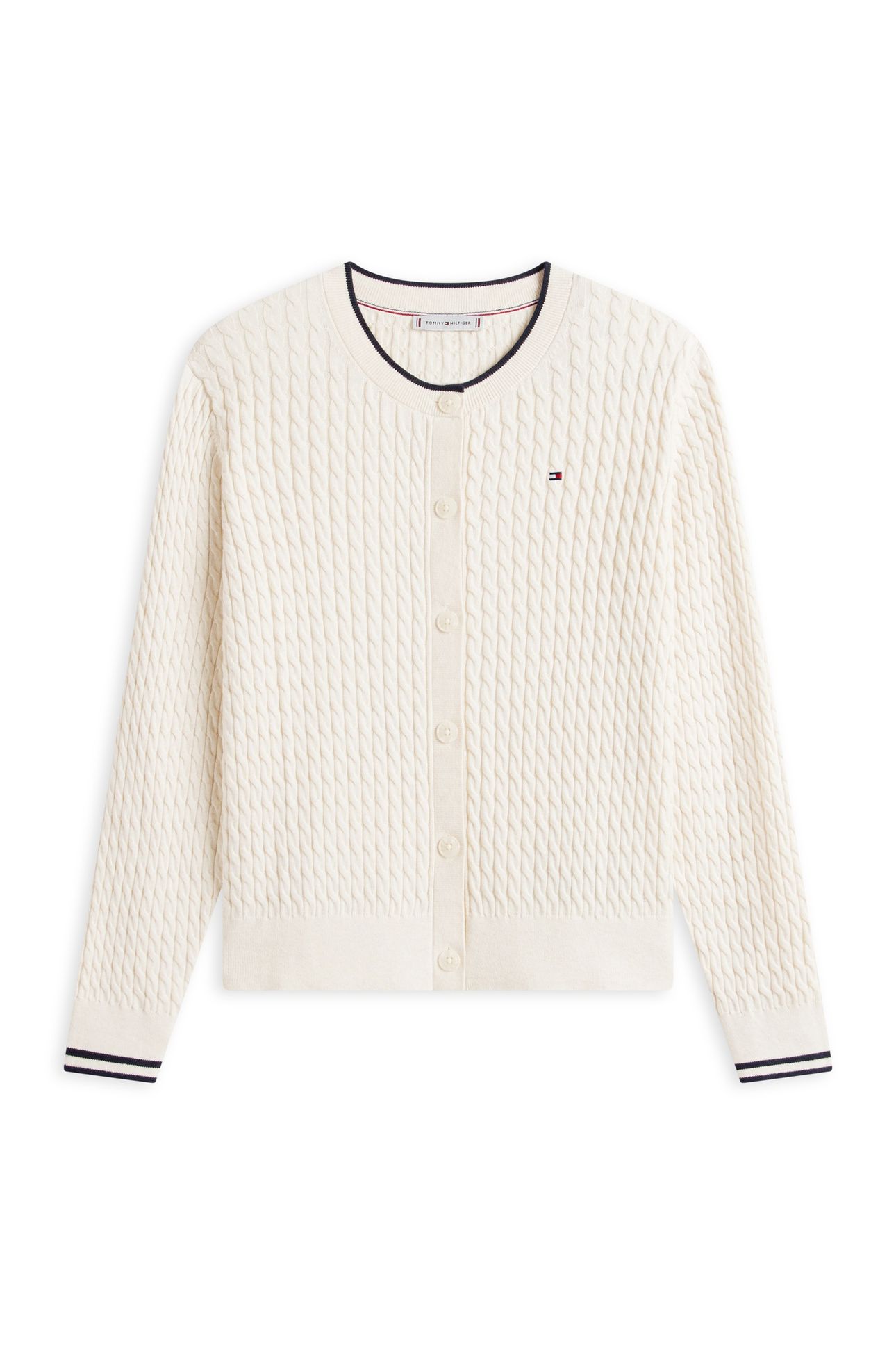 CABLE KNIT CARDIGAN IVORY PETAL TIPPING 3