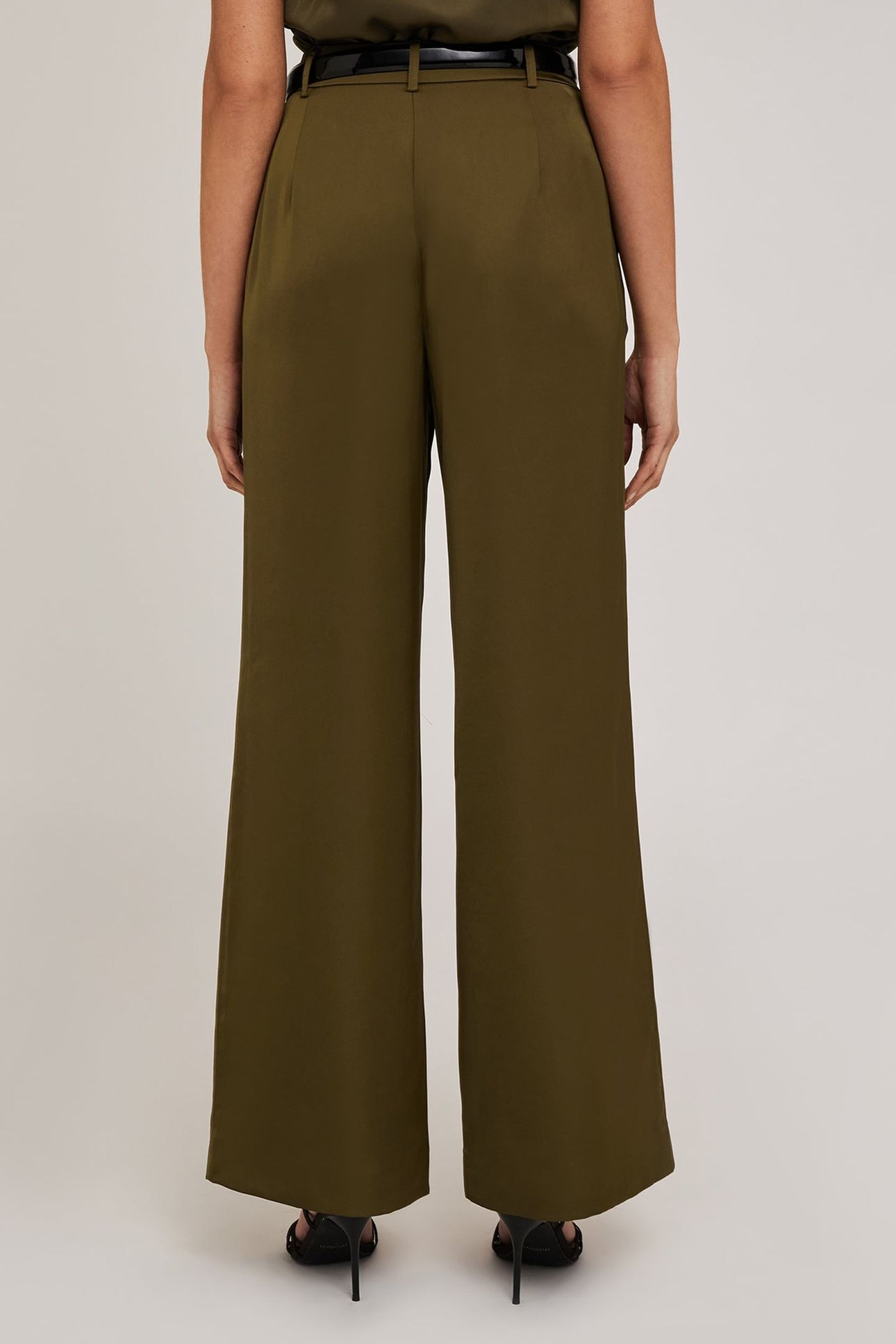 SATIN PALAZZO TROUSERS MILITARY GREEN 3