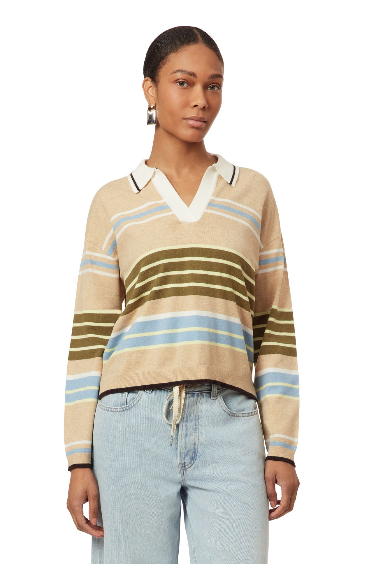 RUGBY PULLOVER OATMEAL HEATHER ENGINEERED STRIPE 1