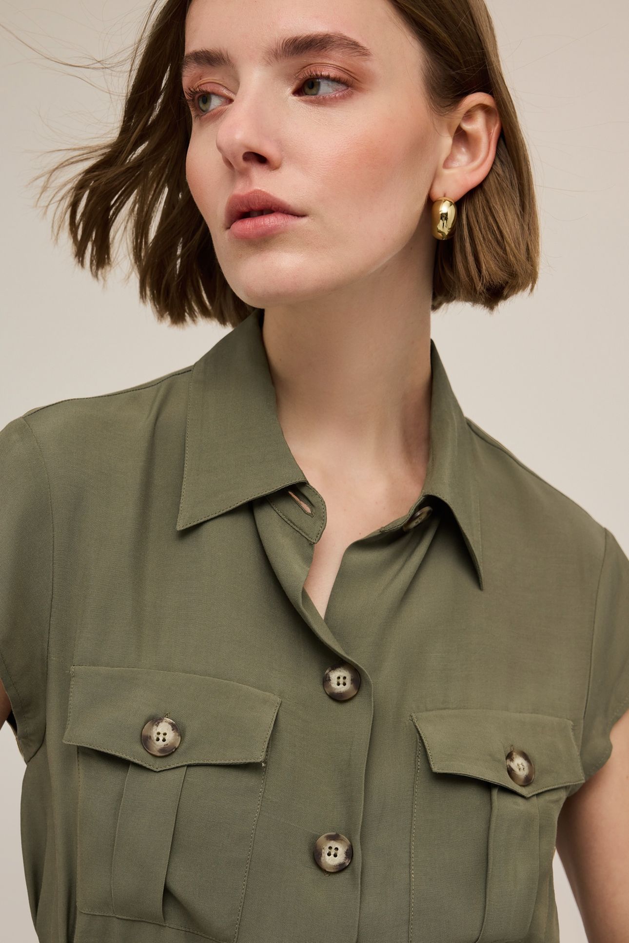 CHEMISIER DRESS WITH POCKETS MILITARY GREEN 4