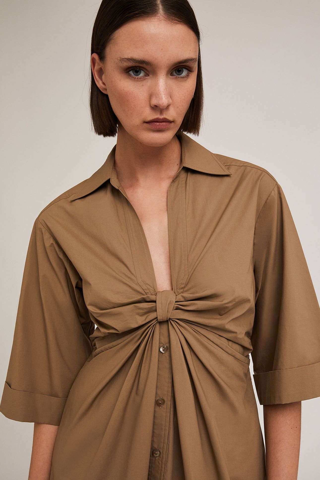CHEMISIER DRESS WITH KNOT BROWN 4