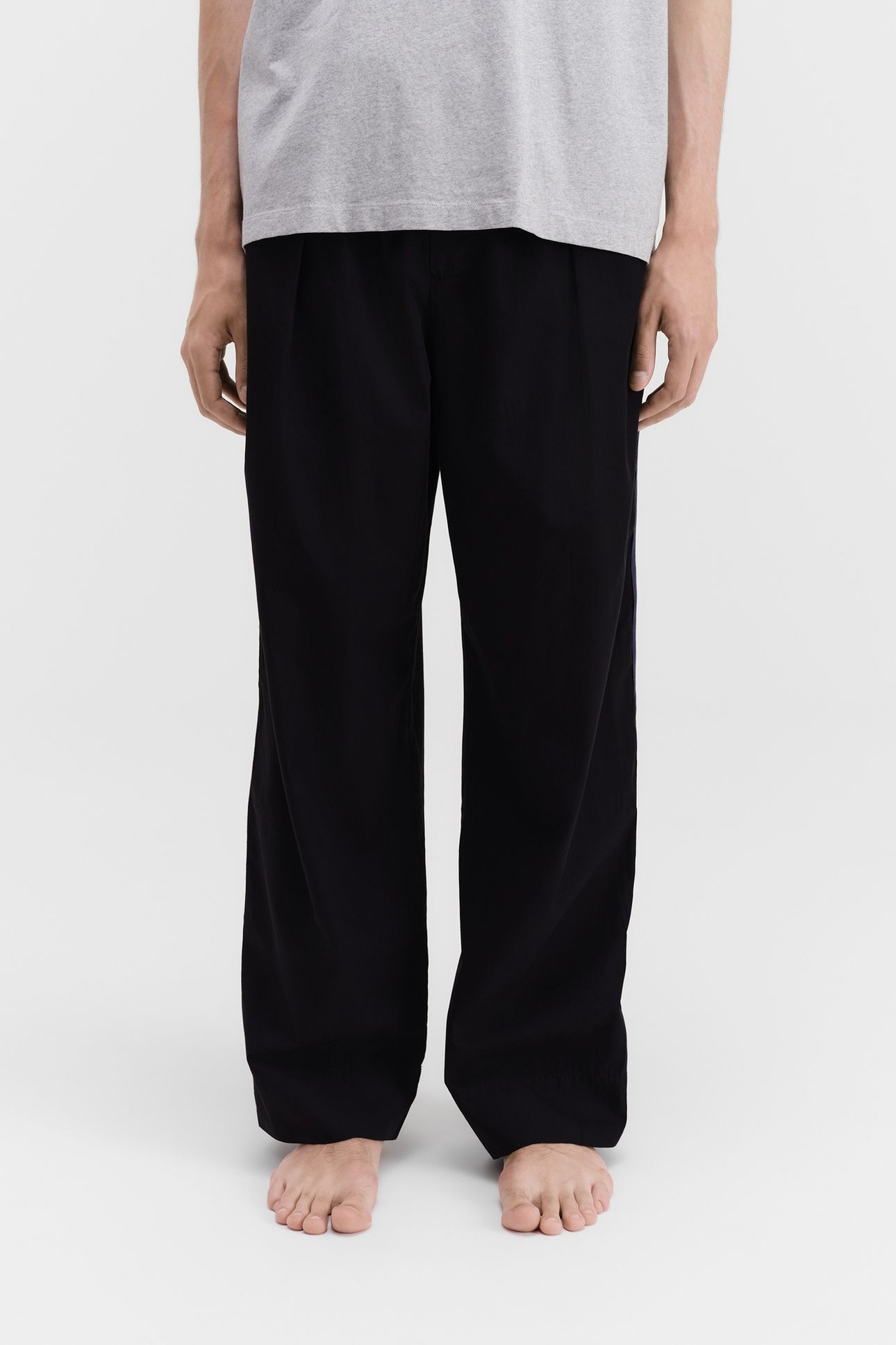 UNISEX POPLIN, PYJAMAS PANTS GROSGRAIN SIDE STRIPE ALL BLACK 1