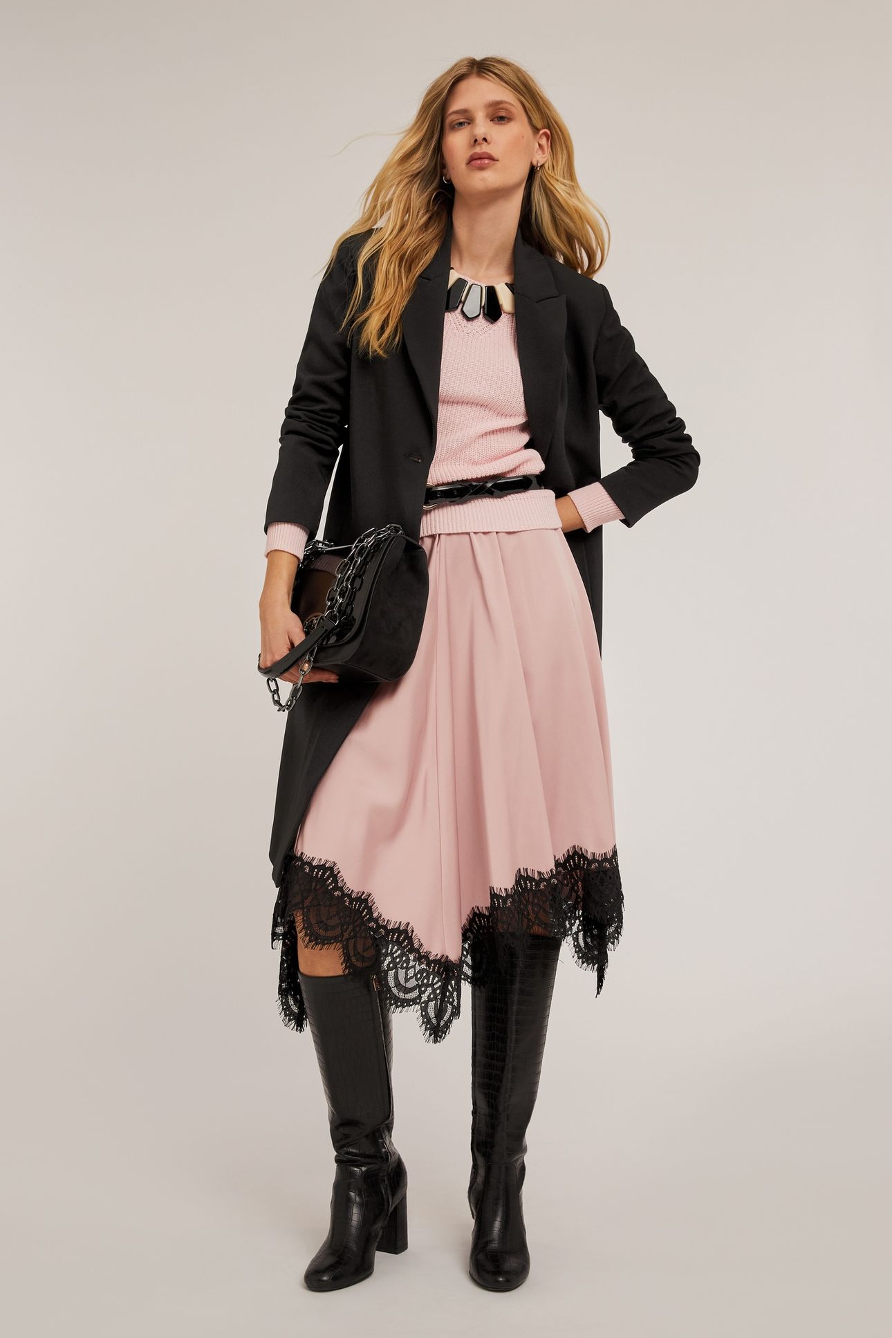 SATIN SKIRT WITH LACE TRIM POWDER PINK 4