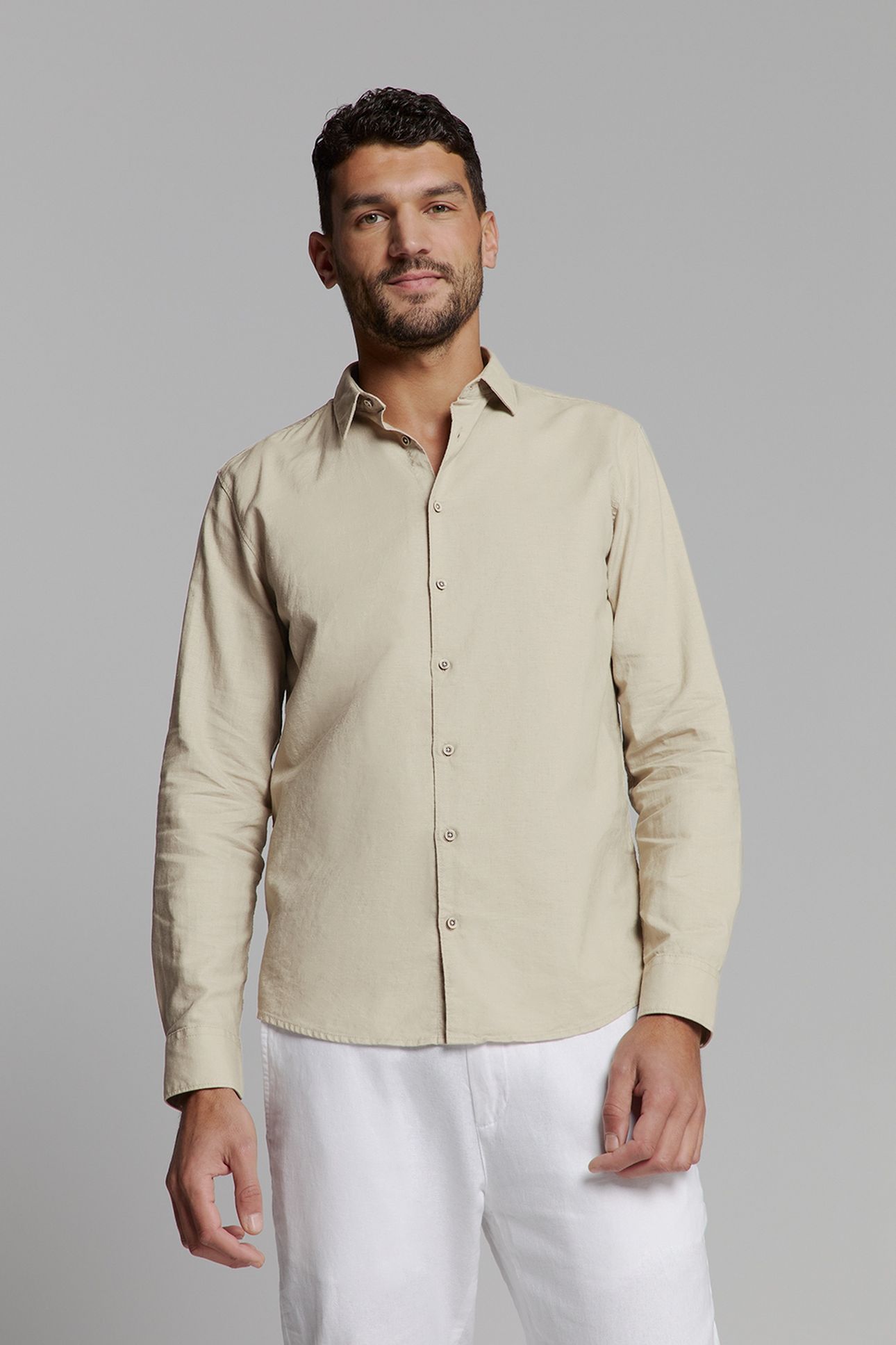 SHIRT SOLID WITH LINEN LIGHT DESERT 1