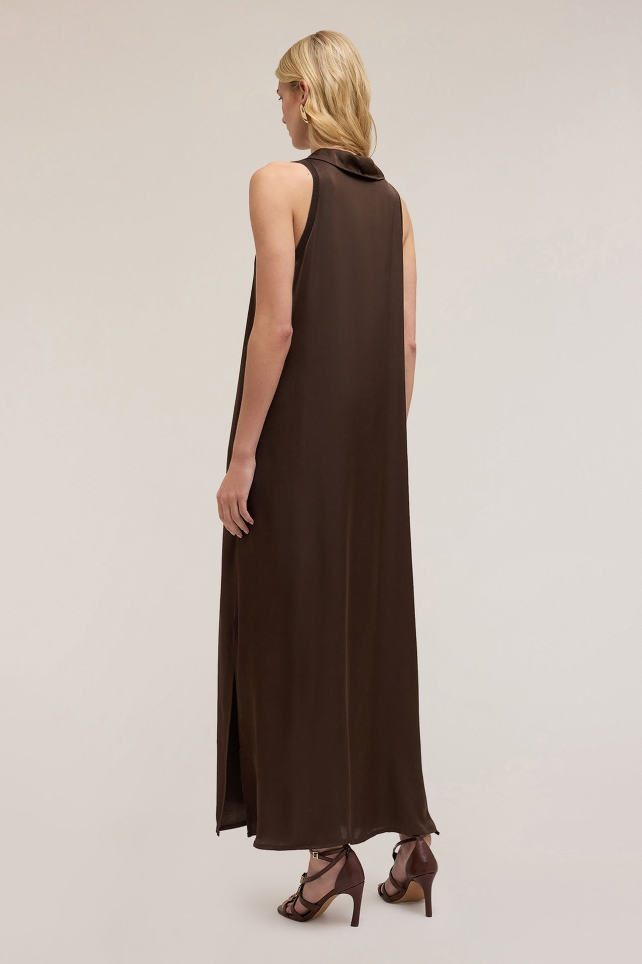 LONG DRESS WITH SATIN COLLAR BROWN 2