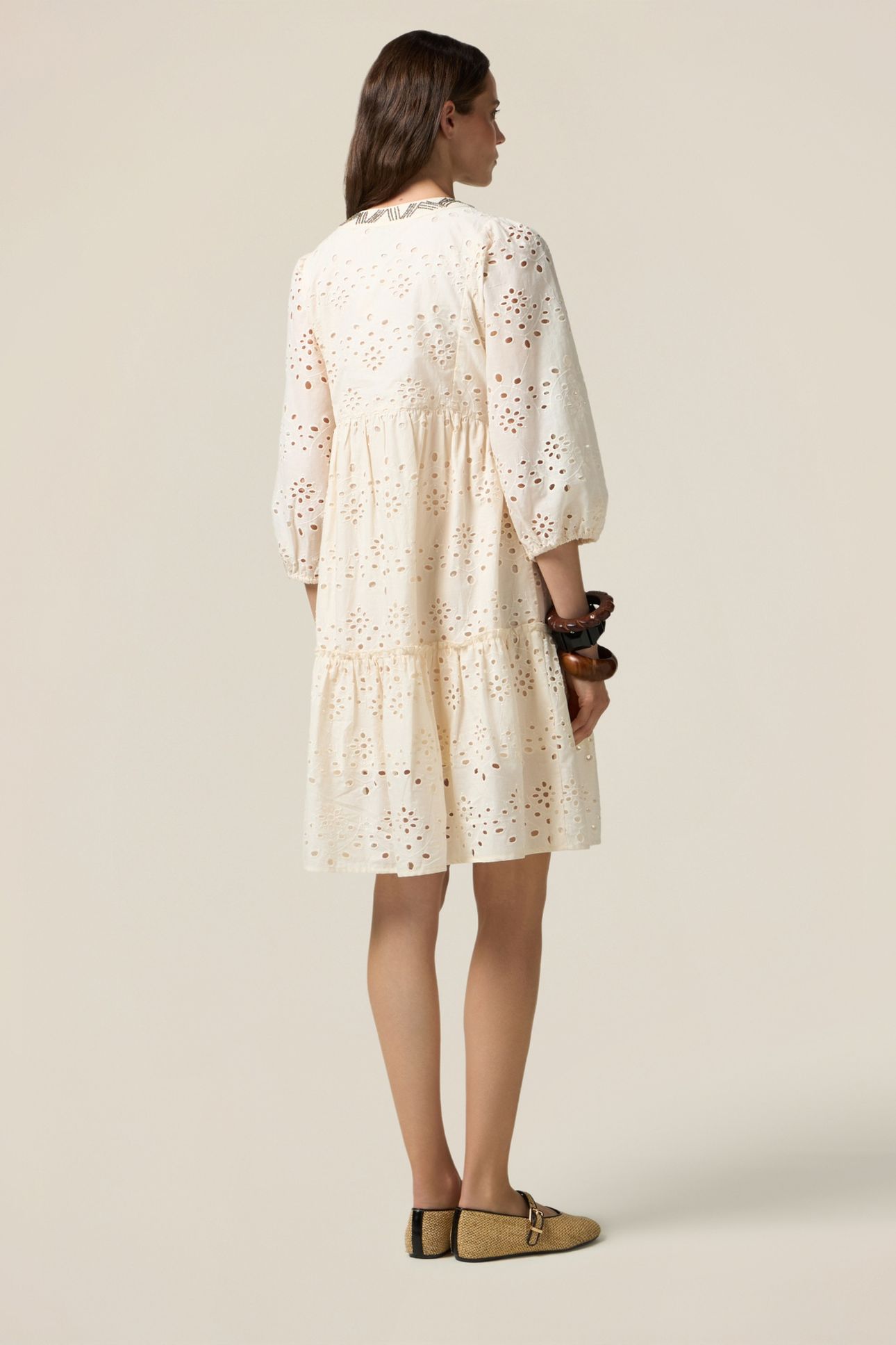 FLARED DRESS IN BRODERIE ANGLAISE LACE BEIGE 2