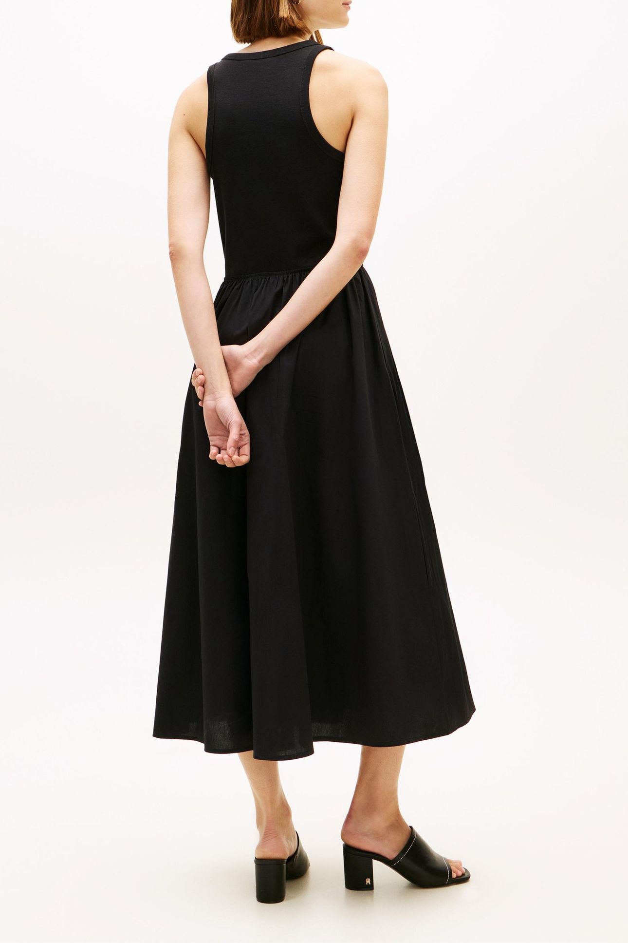 GOLD BUTTON POPLIN MIX DRESS BLACK 2