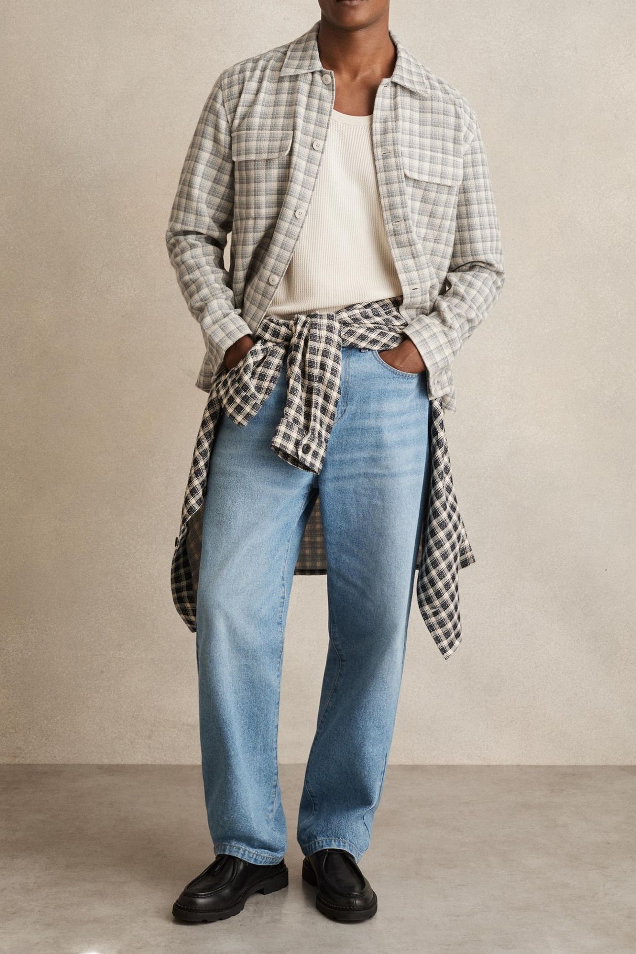 LS TEXTURED CHECK TWIN POCKET OVERSHIRT LIGHT GREY 4