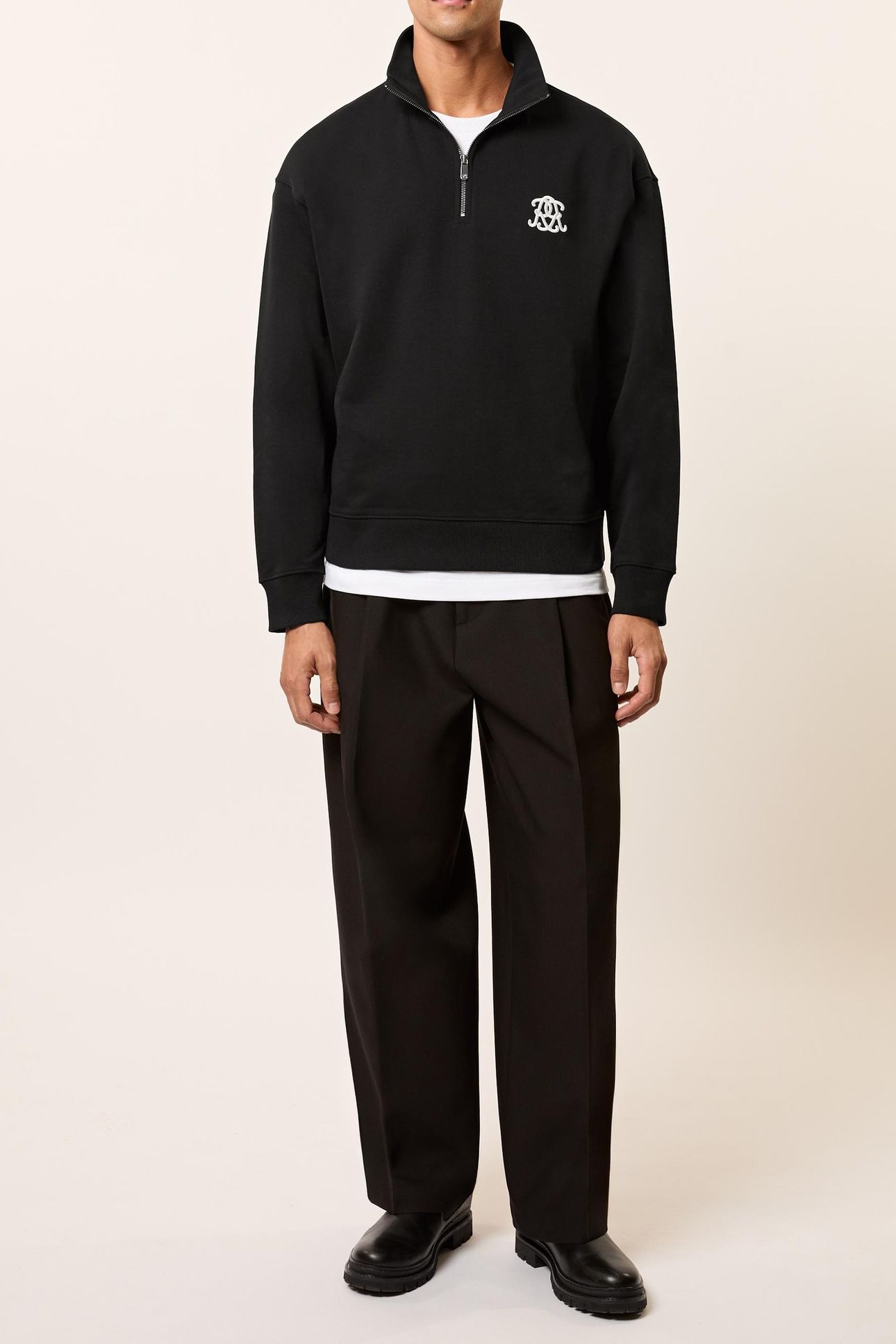 LS MOTIF HALF ZIP SWEATSHIRT BLACK 1