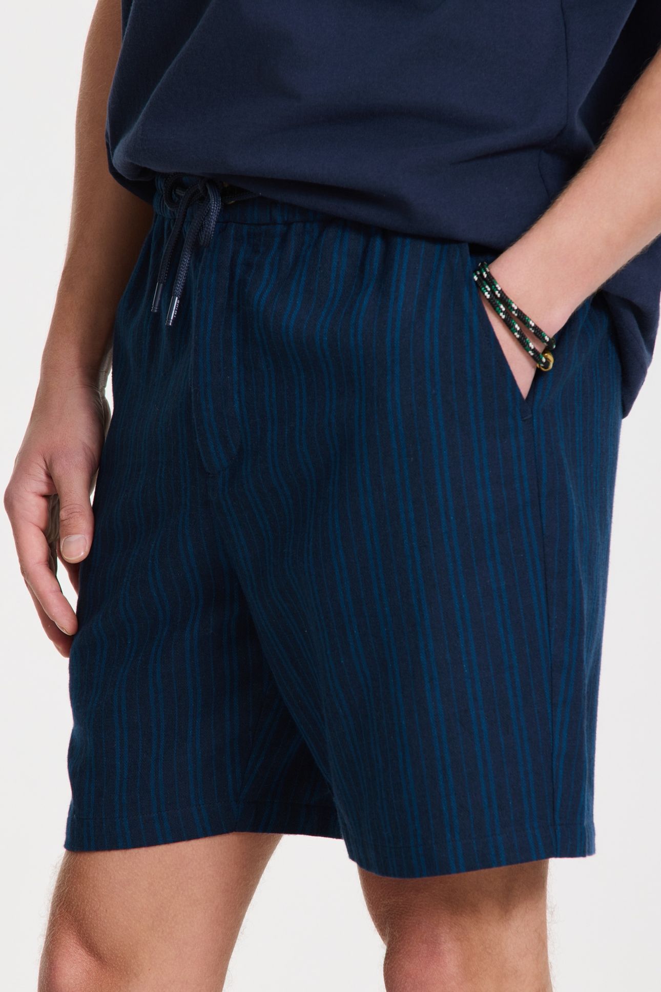 LEWIS LINEN SHORTS YARN DYE STRIPES BLUE DARK NAVY STRIPES 8