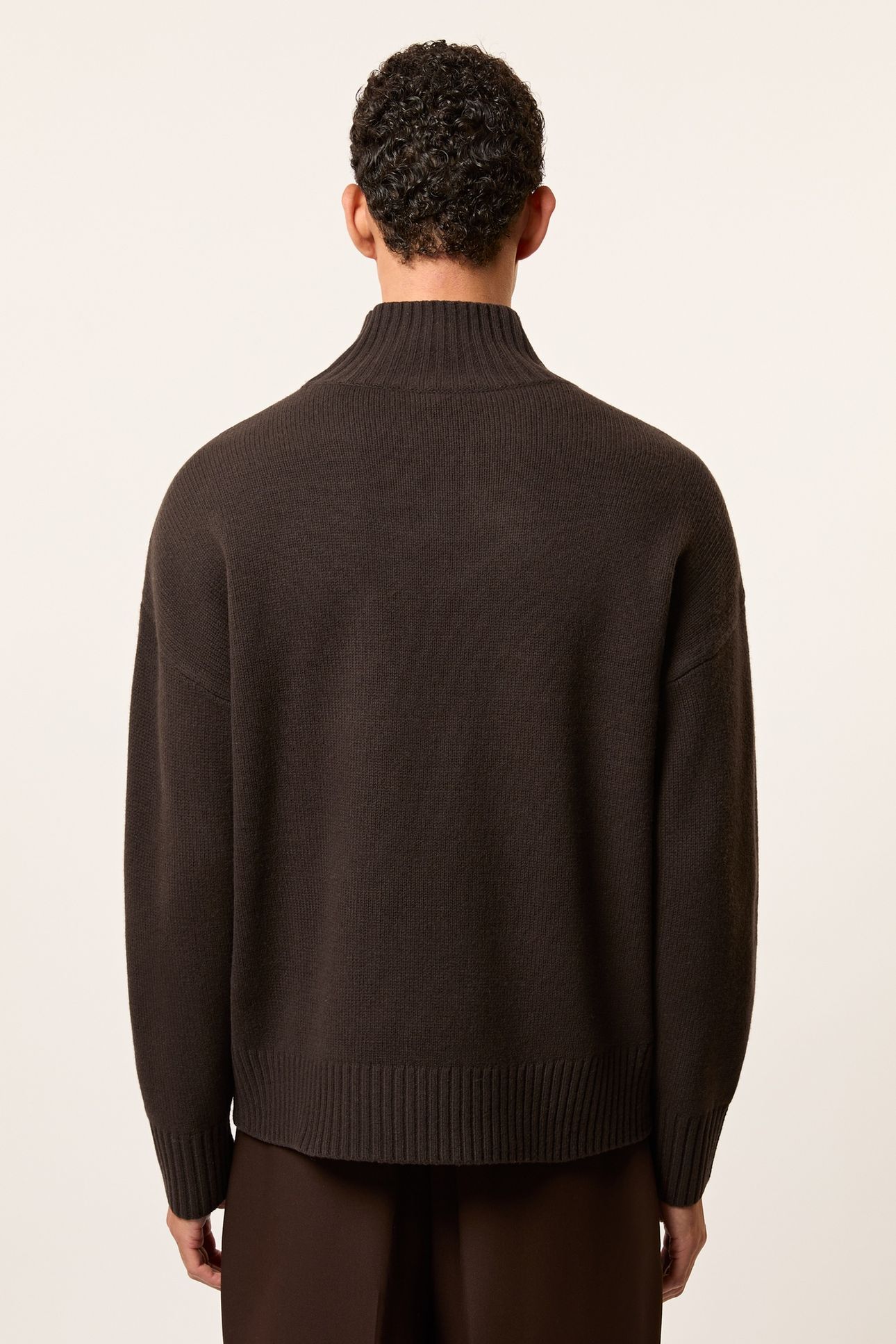 LS EMBROIDERED KNITTED STAND NECK JUMPER DARK BROWN 5