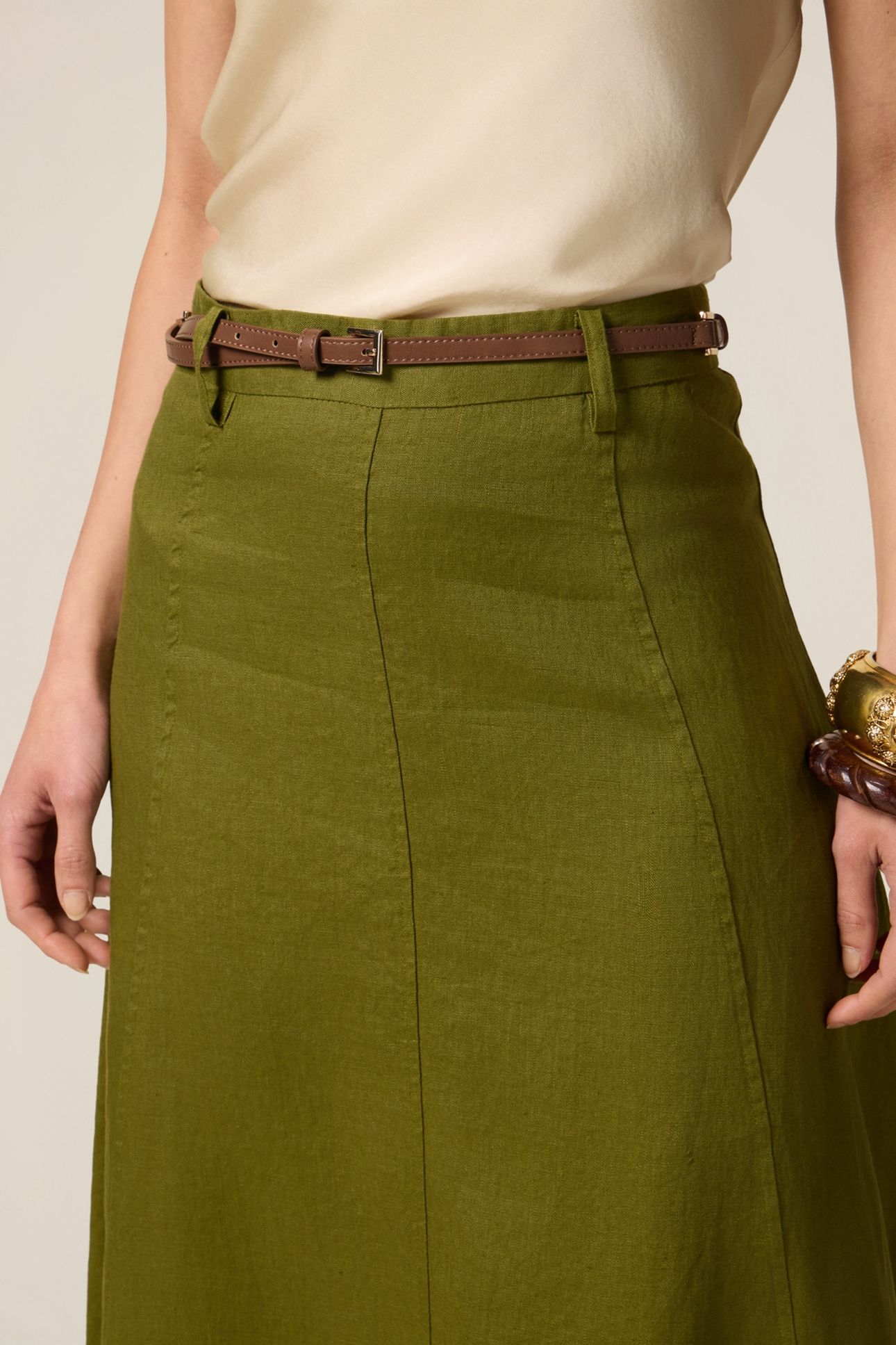 FLARED LINEN SKIRT GREEN 5