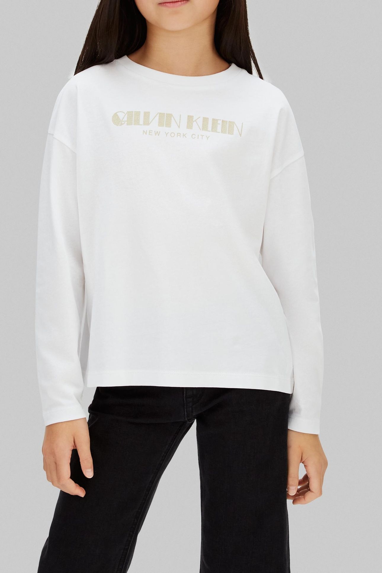 GIRLS GLITTER BOXY L/S T-SHIRT BRIGHT WHITE 1