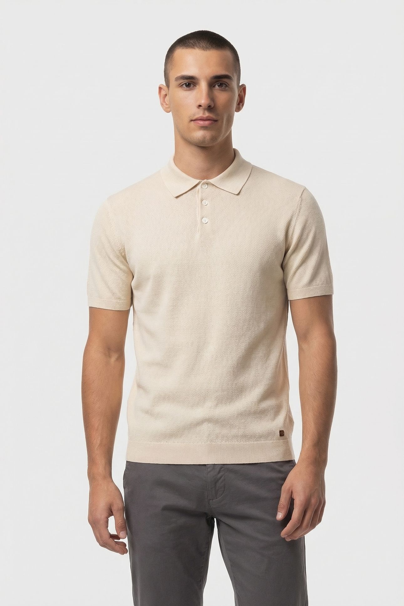 PULLOVER SHORT SLEEVE POLO BUTTON SOLID OFFWHITE 1