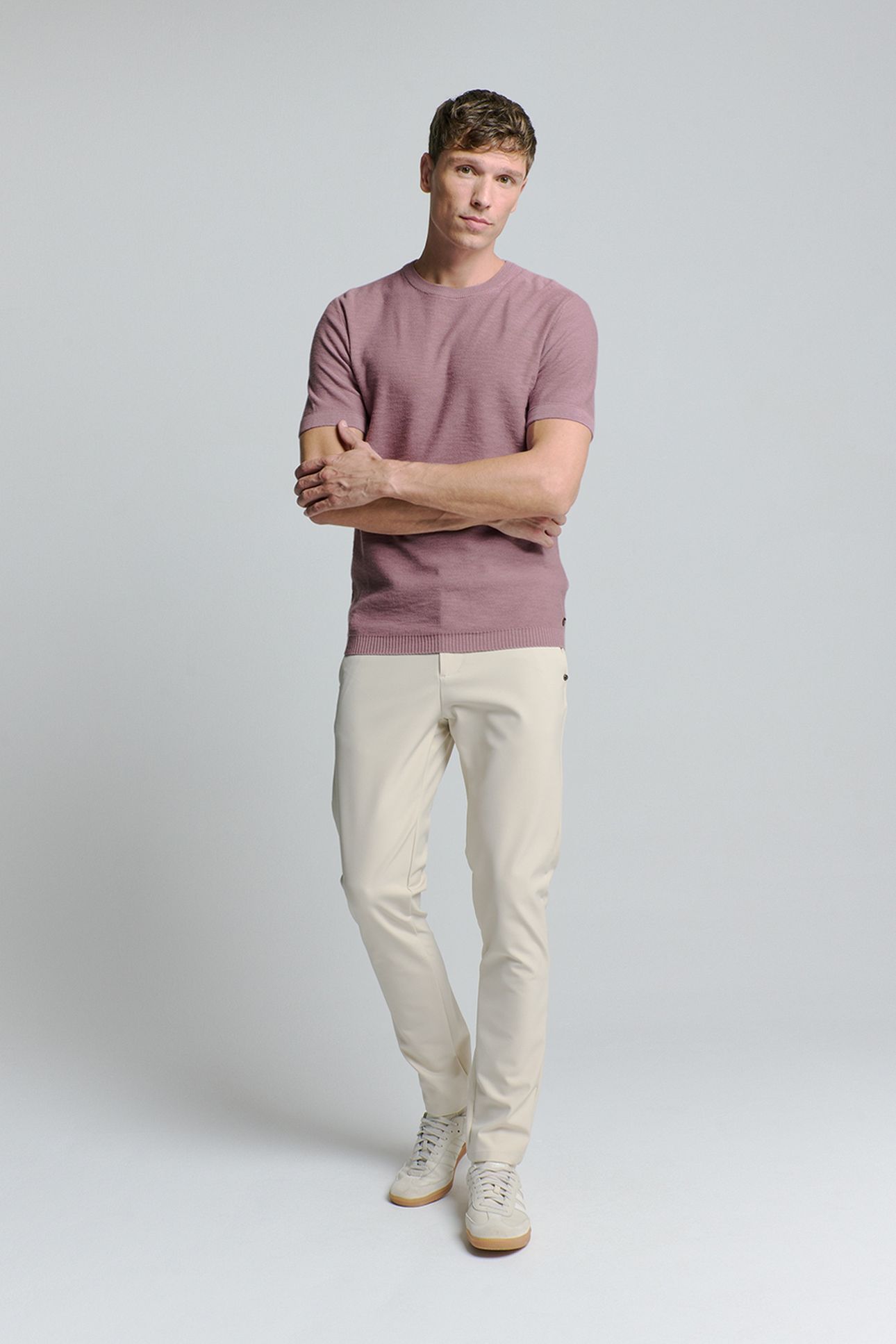 PULLOVER SHORT SLEEVE CREWNECK SOLID SLUB KNIT MAUVE 3