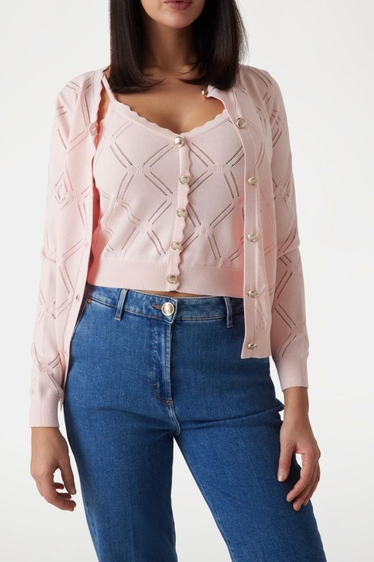 MARCIANO BY GUESS ANNA CARDI ALLOVER SWEATER BLUSH BREEZE 1