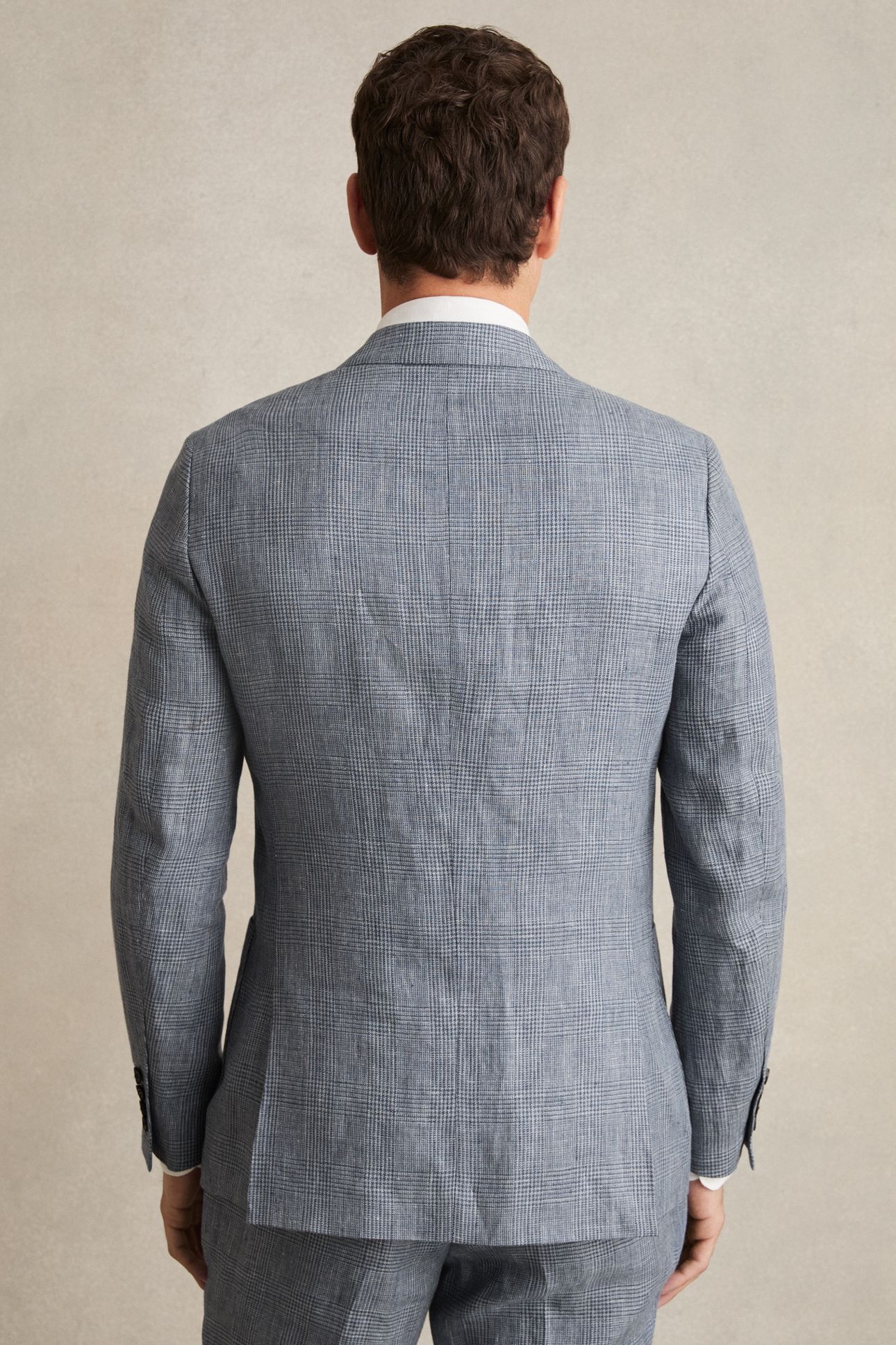 SB 2B NOTCH PRINCE OF WALES CHECK LINEN BLAZER SOFT BLUE 2