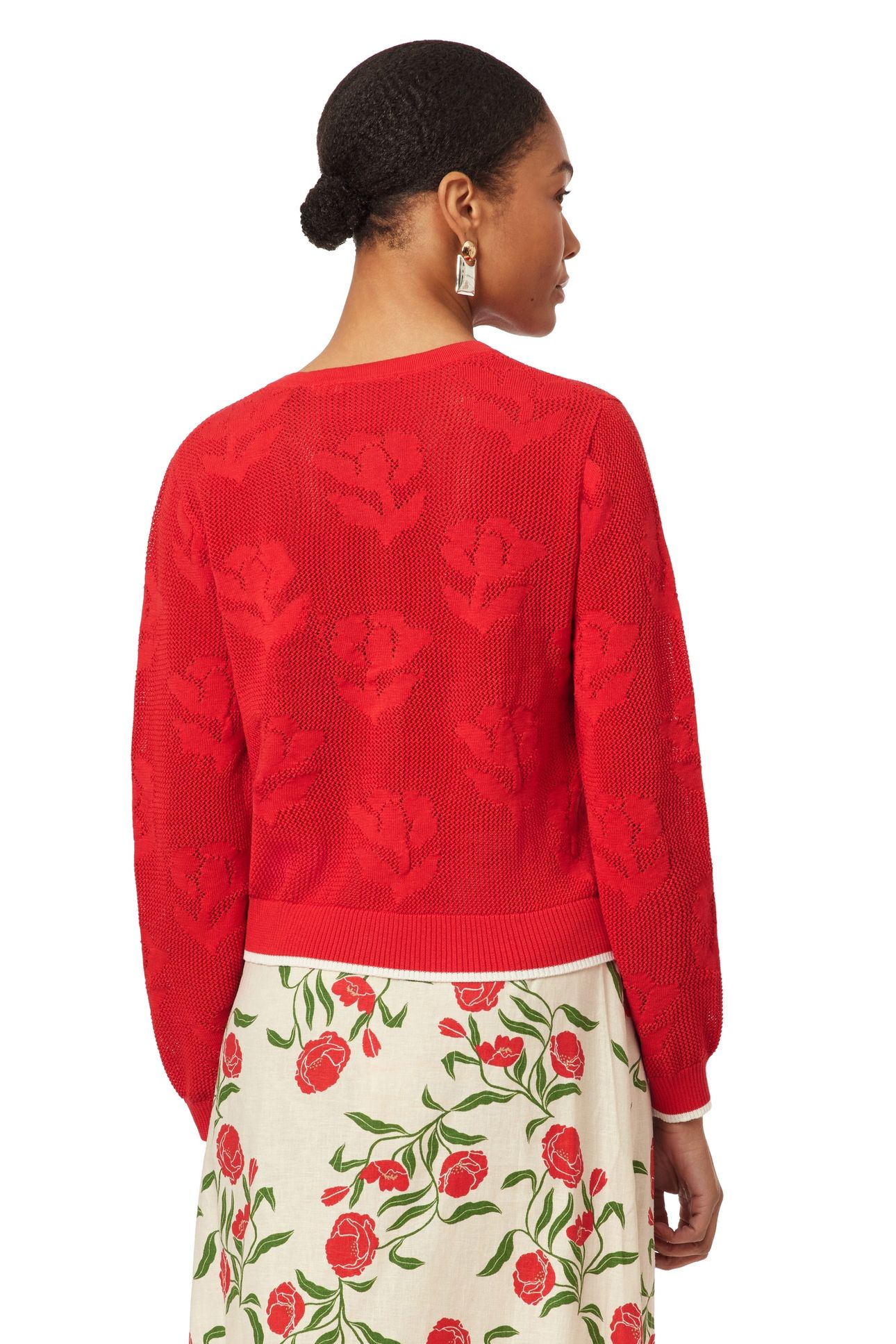 CREW NECK CARDIGAN POINSETTIA FLORAL 4