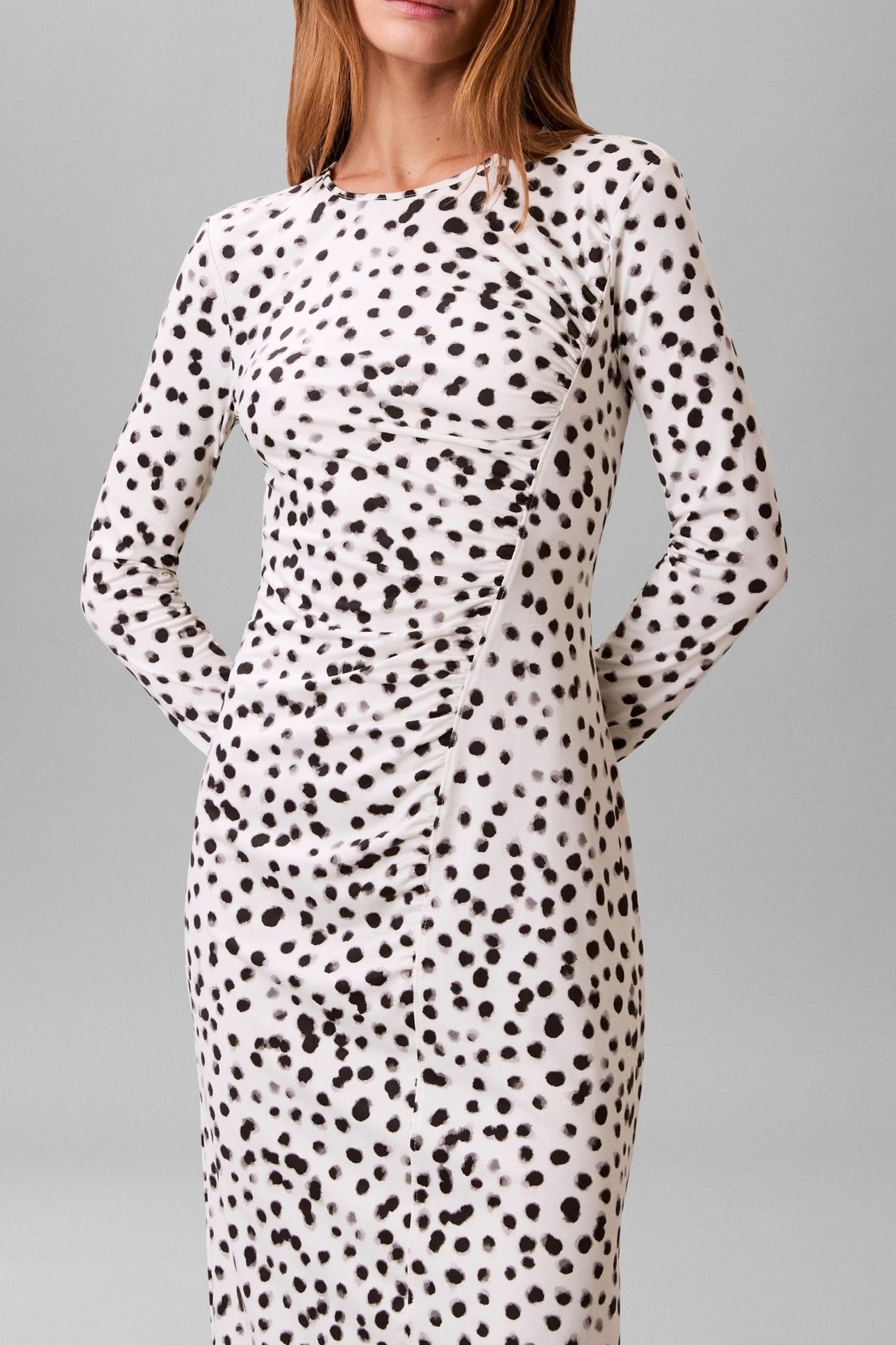 RUCHED ASSYMETRICAL PRINTED MIDI DRESS IVORY PRINT 5
