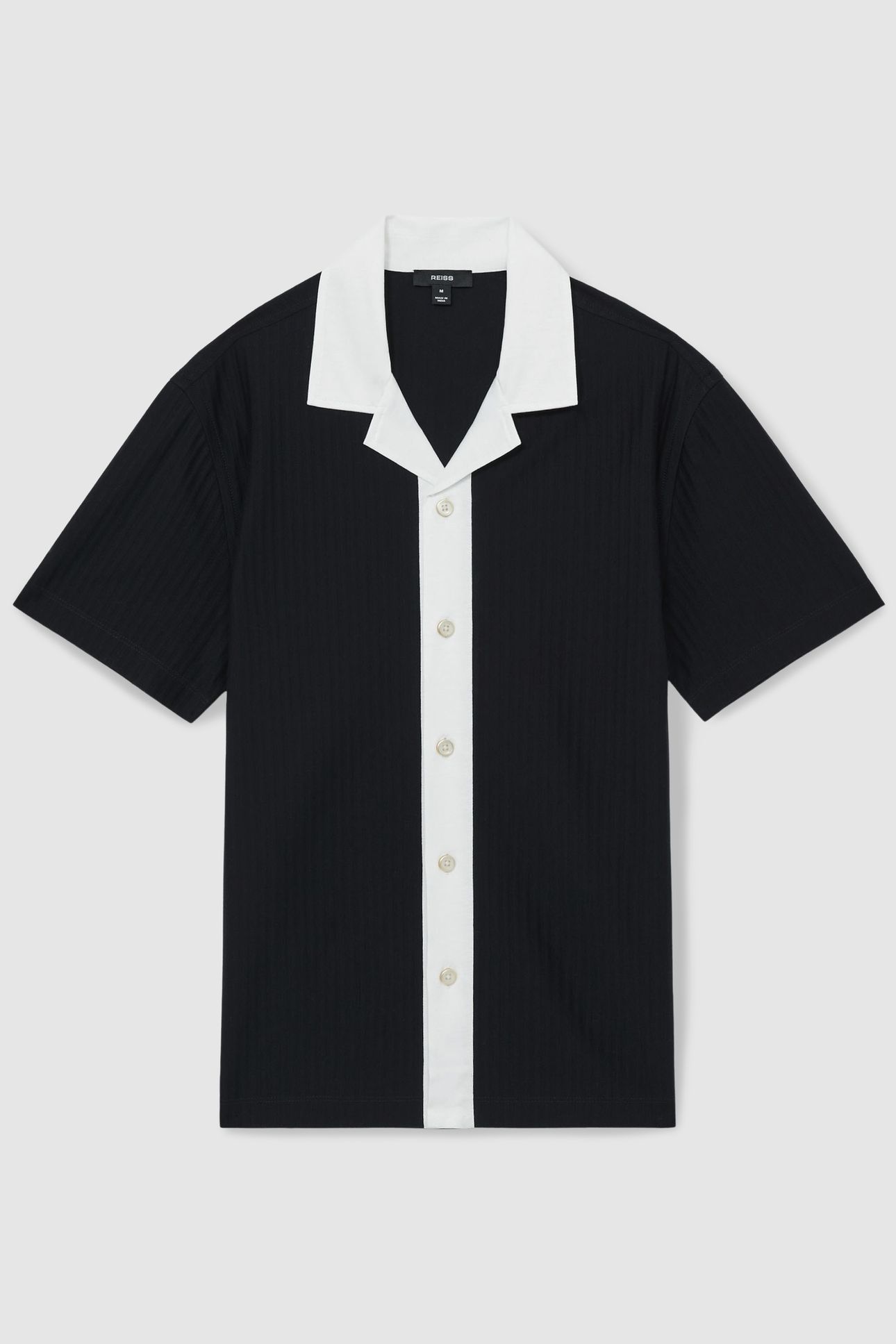 SS TEXTURED COLOUR BLOCK CUBAN SHIRT NAVY/WHITE 3