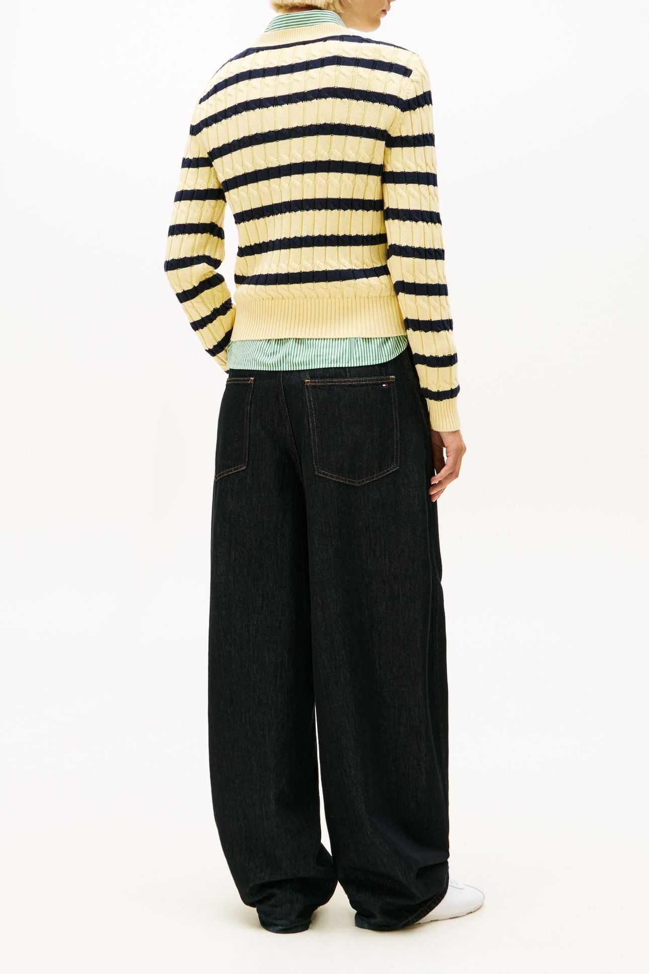 CABLE KNIT CREW NECK JUMPER ZESTY YELLOW/DARK NAVY 5