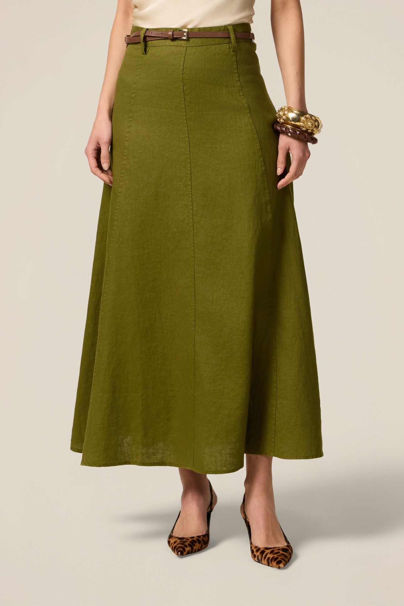 FLARED LINEN SKIRT GREEN 1