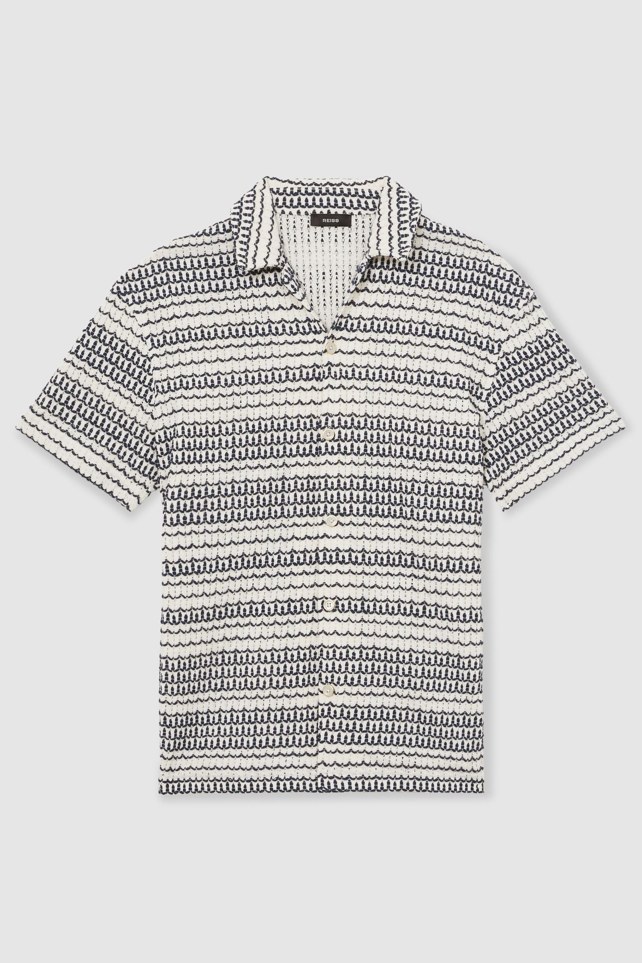 SS EMBROIDERED CROCHET CUBAN SHIRT WHITE/BLACK 4
