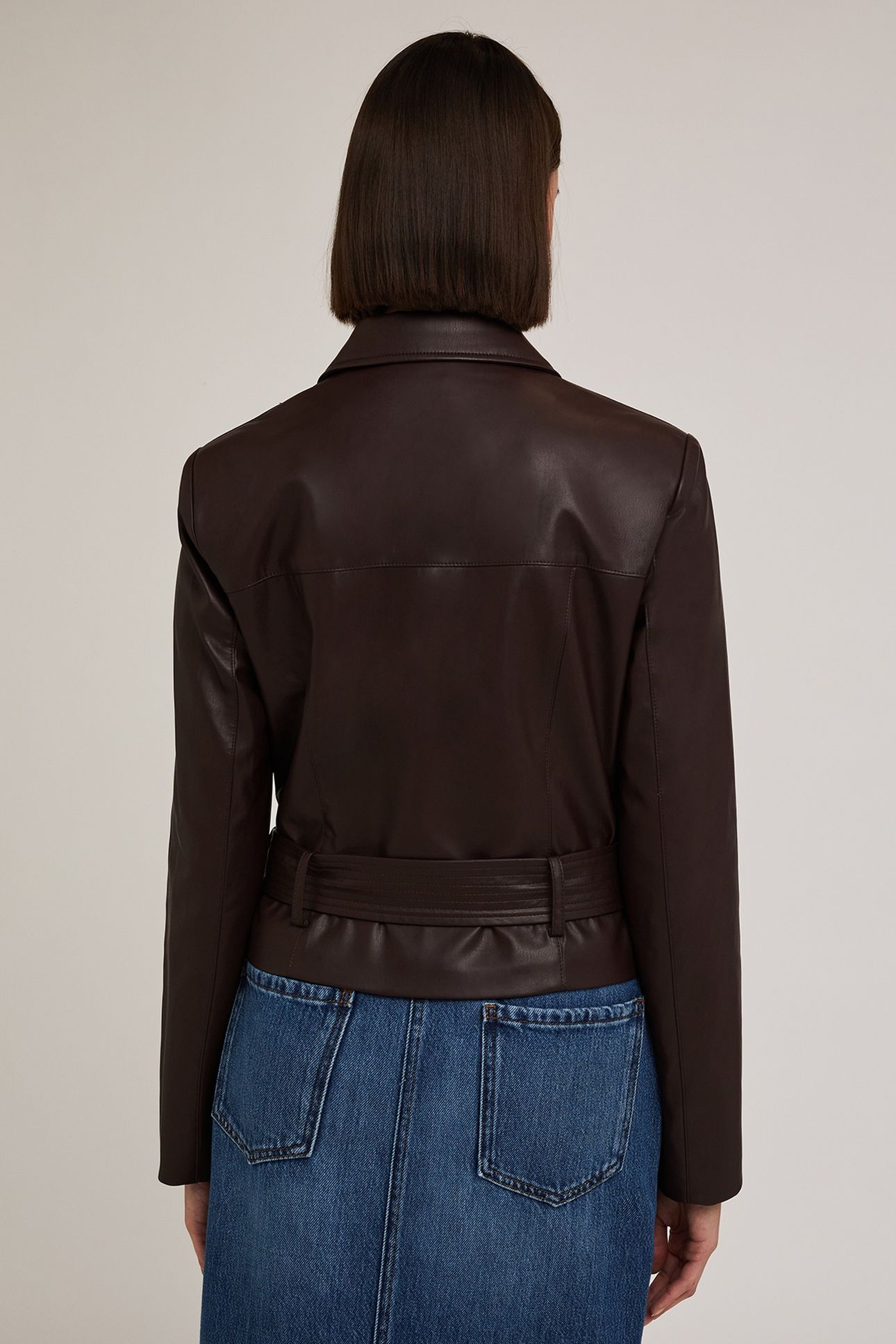 COATED FABRIC JACKET WITH BELT BROWN 2